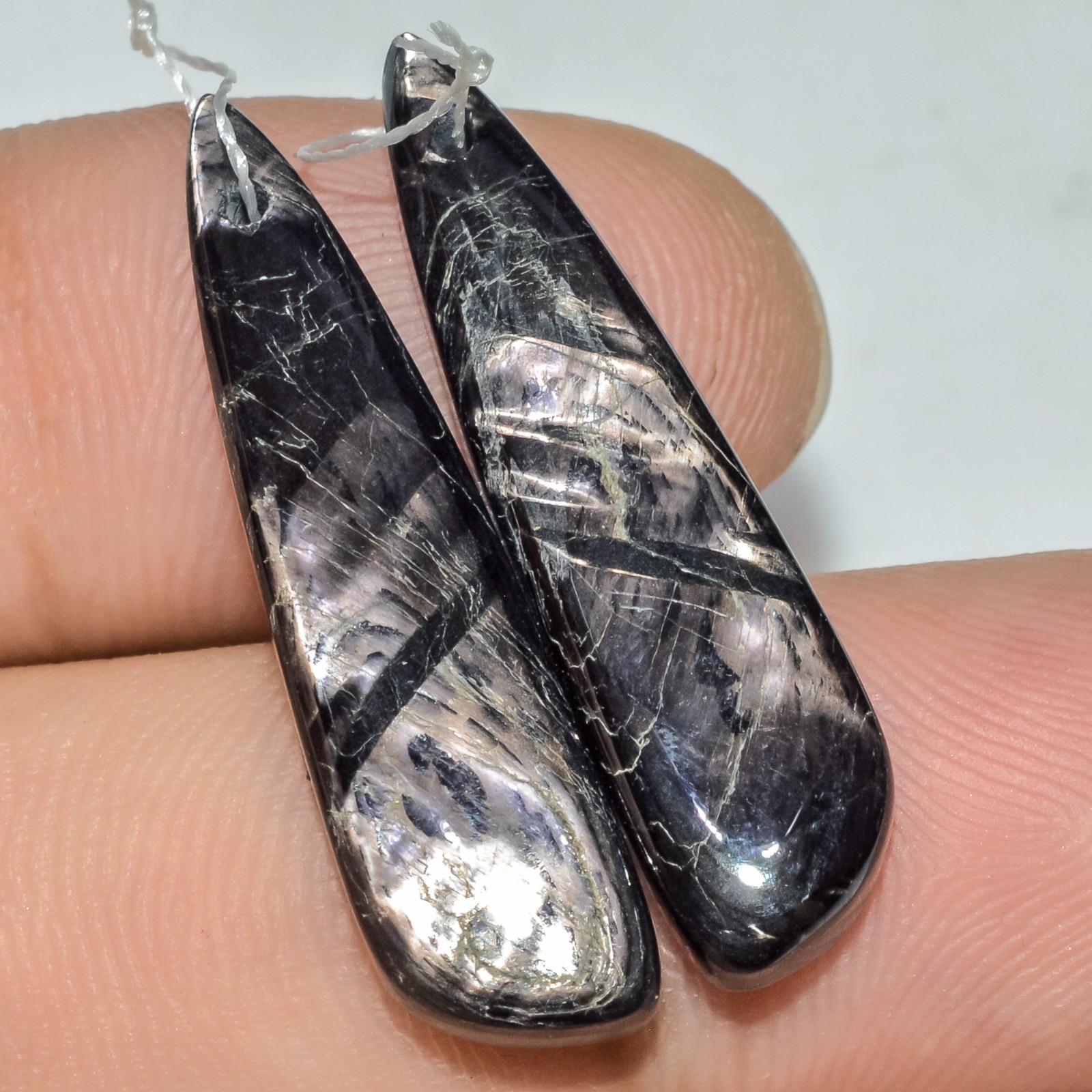 26 Cts Hypersthene Cabochon Gemstone Wholesale Front Drill Pair 32x6mm #P1786