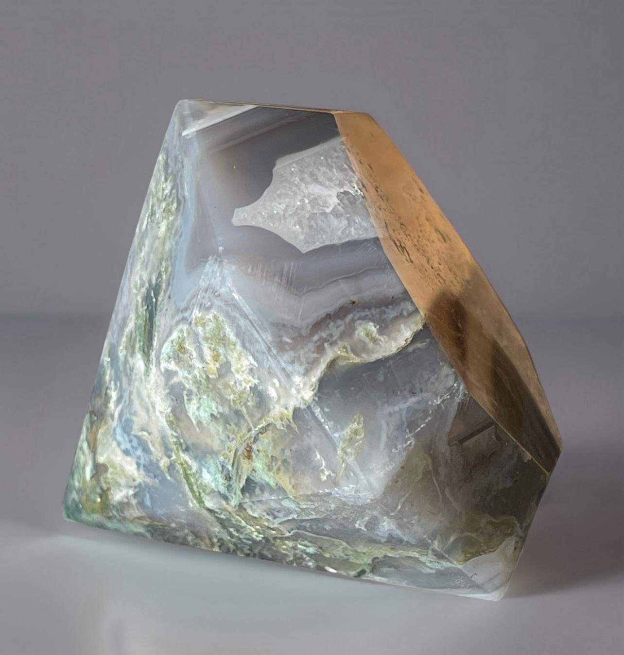 Natural Green Moss Agate Diamond w/ Chalcedony Quartz • Crystal Stone Home decor