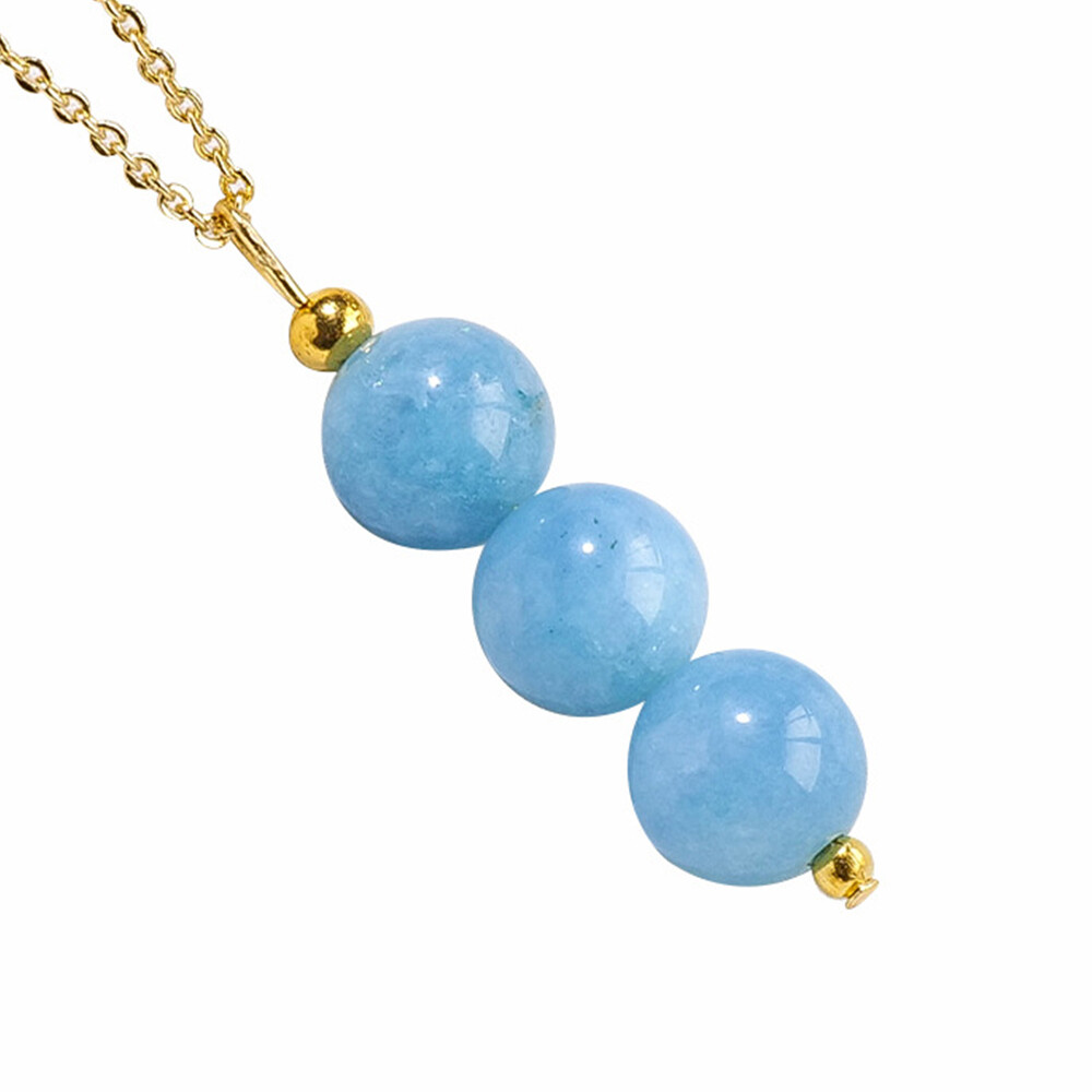 3 Round Beads Natural Crystal Necklace Stone Quartz Pendant Chain Gift Box Reiki