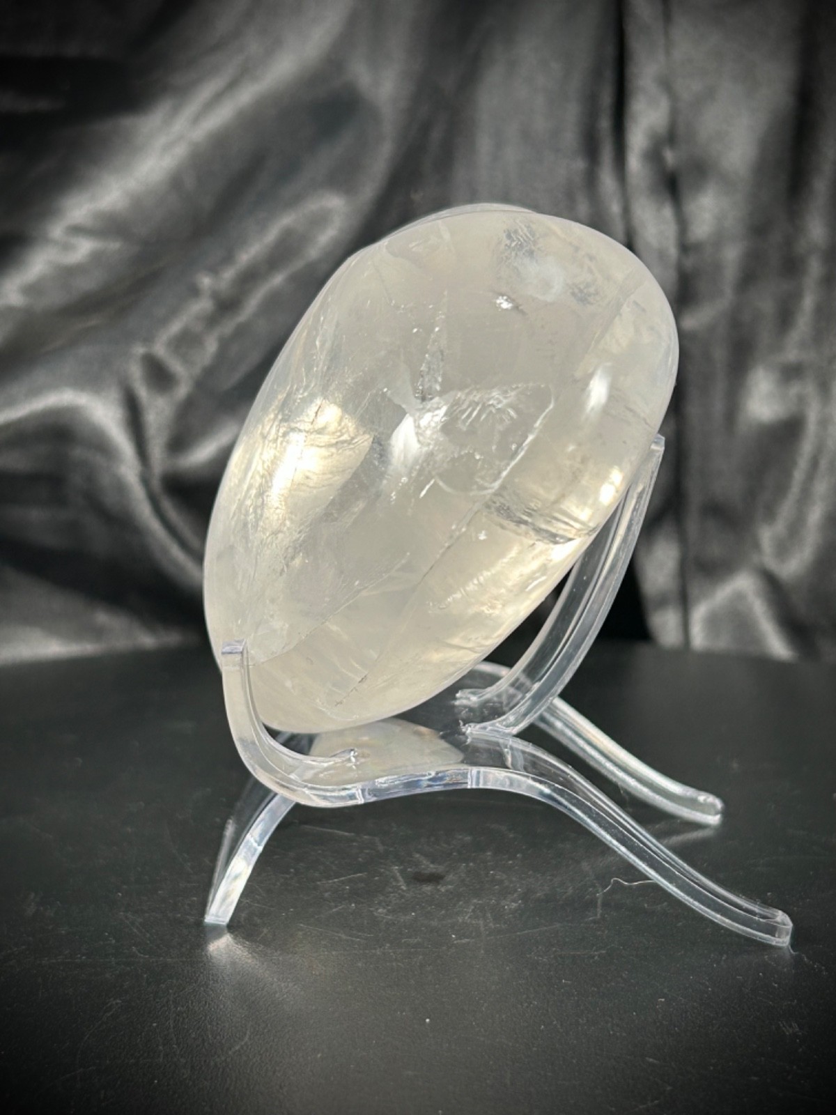 3.64” STUNNING Clear Quartz Heart With Acrylic Stand – 1 pound (456 grams)