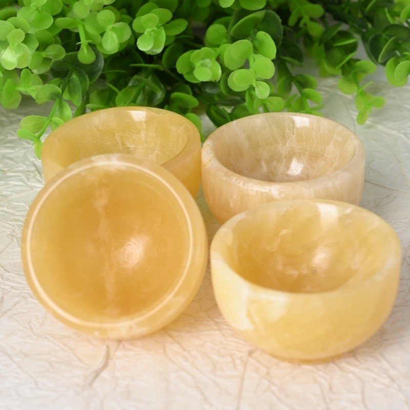 NEW! 2pc 50Mm Natural Yellow Calcite Water Bowl Polished Crystal Decor Girl Gift