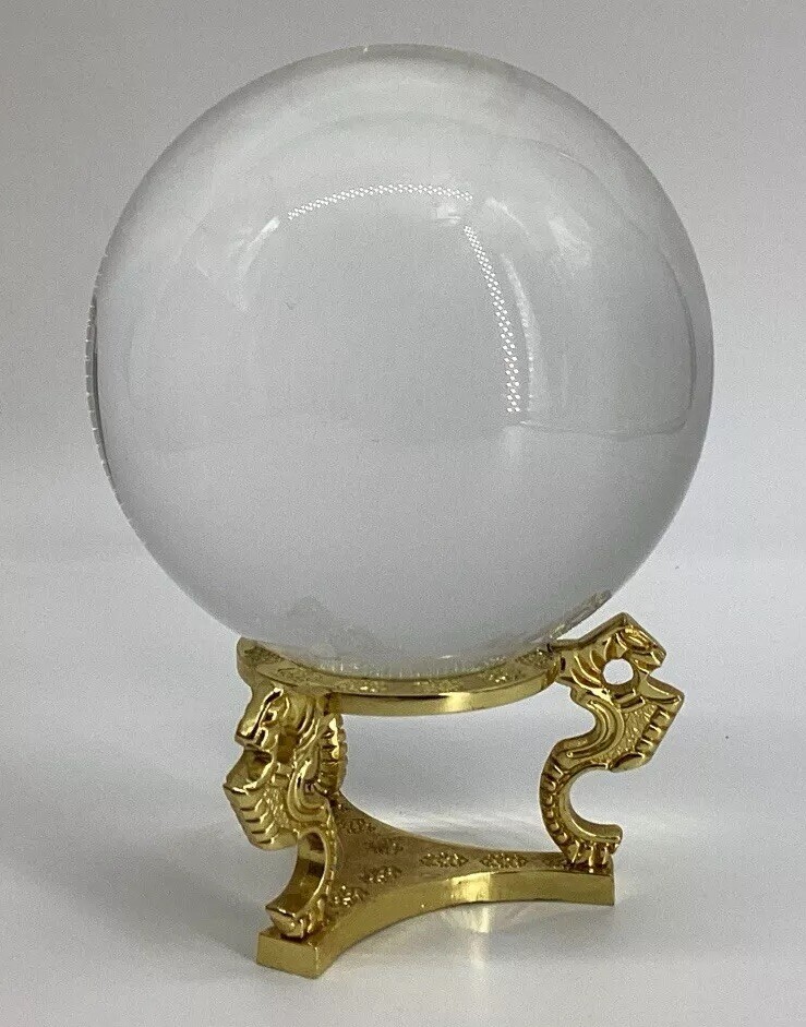 Amlong Clear Silver Gazing Divination Crystal Ball 4.2” With Gold Tone Stand