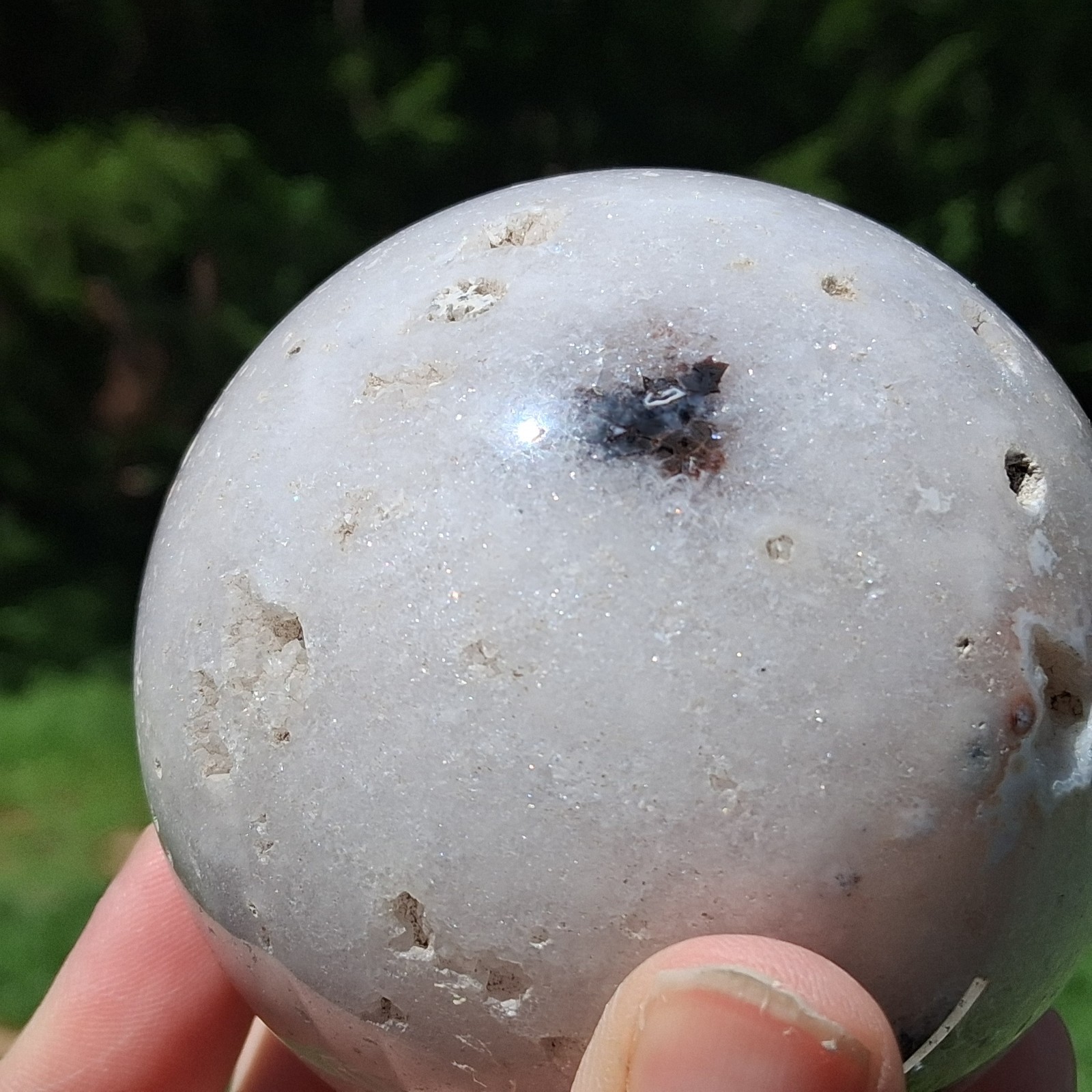 Natural White Quartz Druzy Geode Sphere With Iron Inclusions Crystal 75.5mm