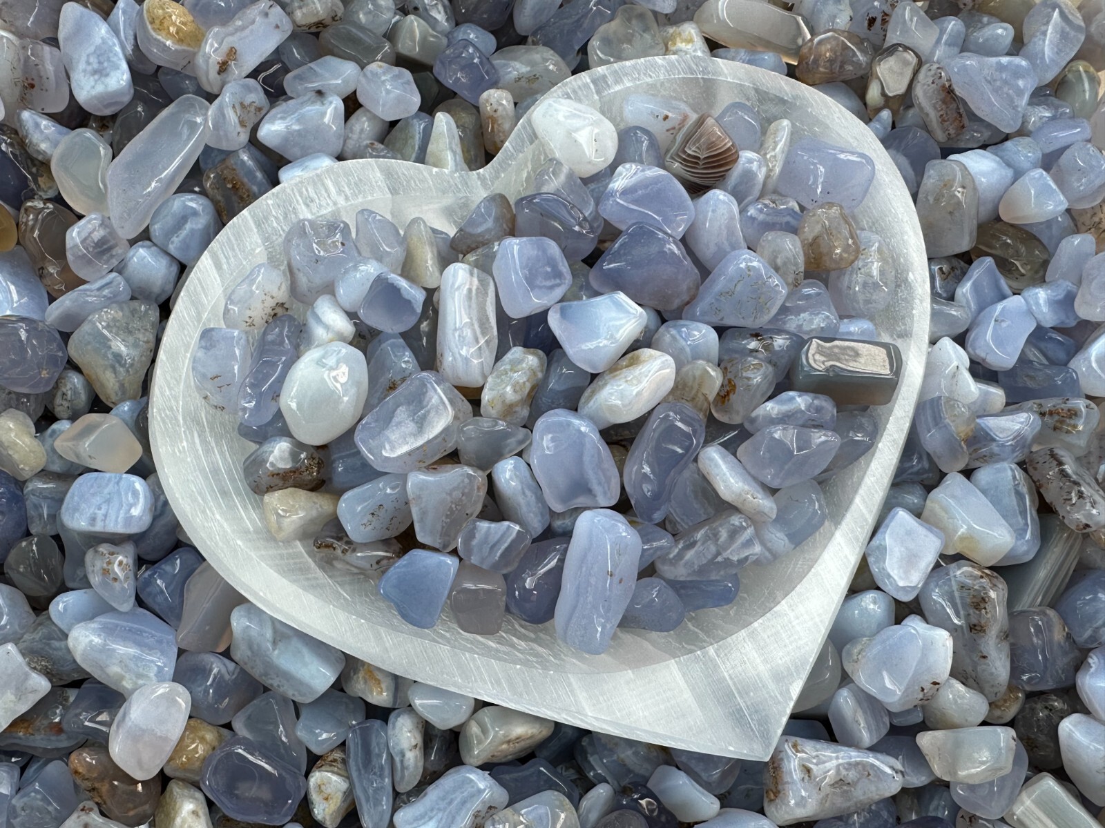 Grade A++ Blue Chalcedony Semi Tumbled Gemstone Chips 8-18mm, Wholesale Bulk Lot