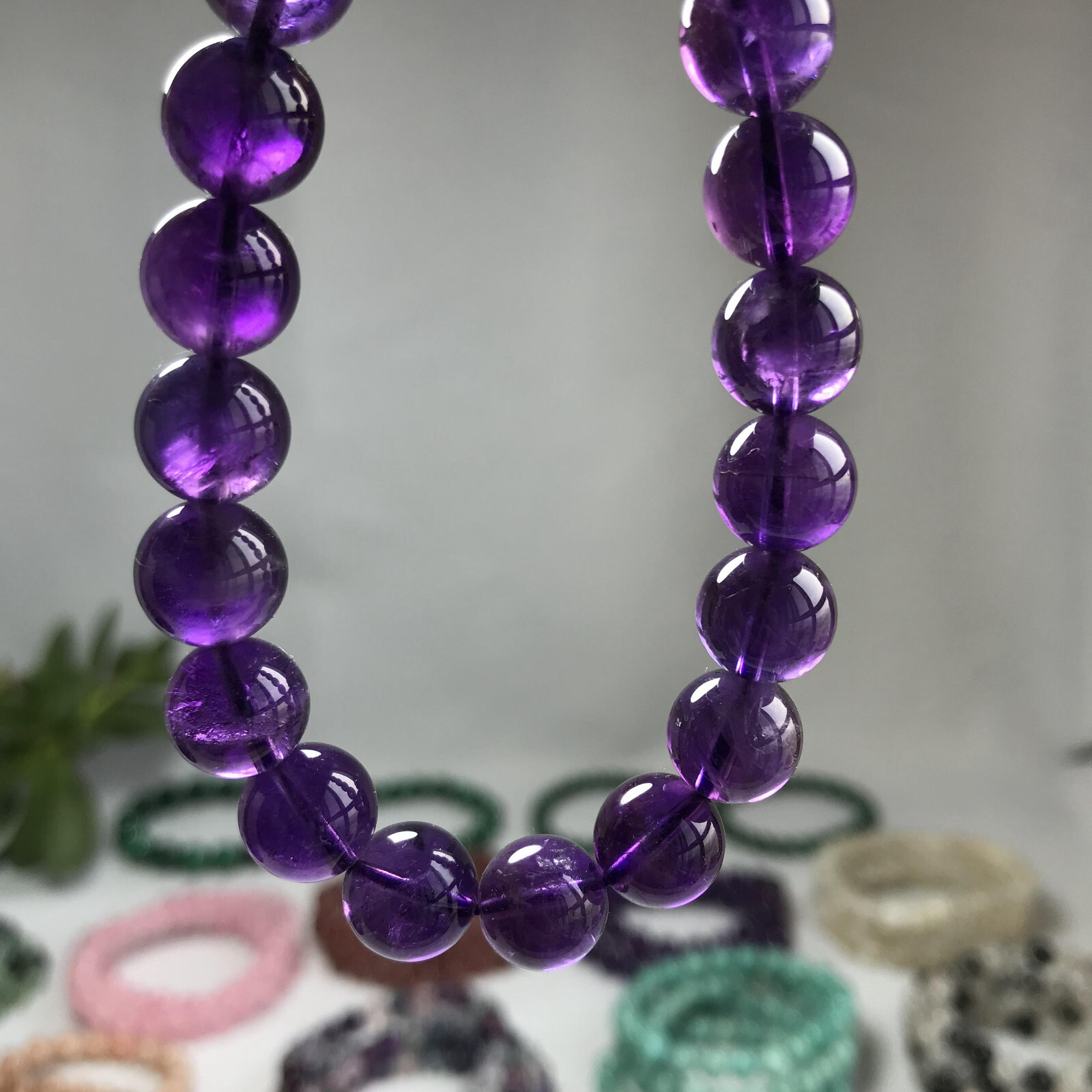 10mm Top Natural amethyst gemstone Crystal chain beads bracelet 29g A5267