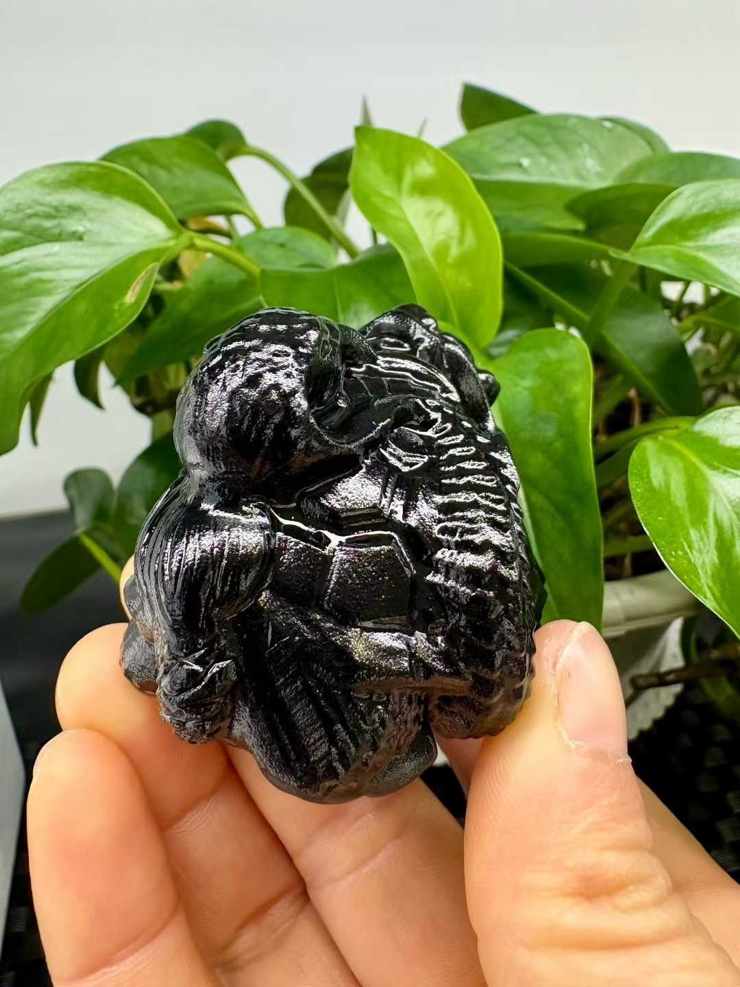1pc Natural Obsidian crystal quartz Carved dragon turtle tortoise Reiki Decor