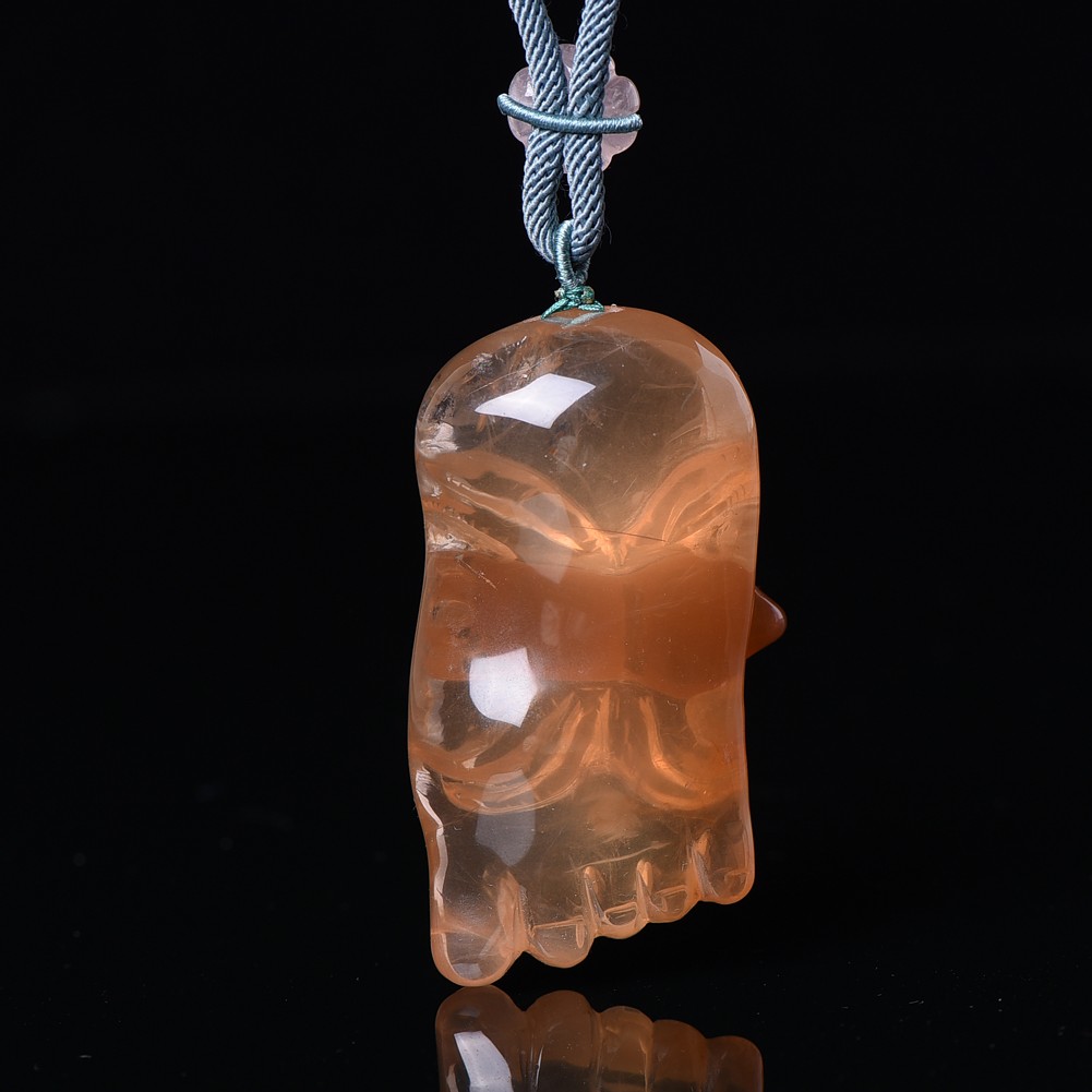 Natural Red Rabbit Hair Quartz Crystal Carved Content is happines Sweater Chain