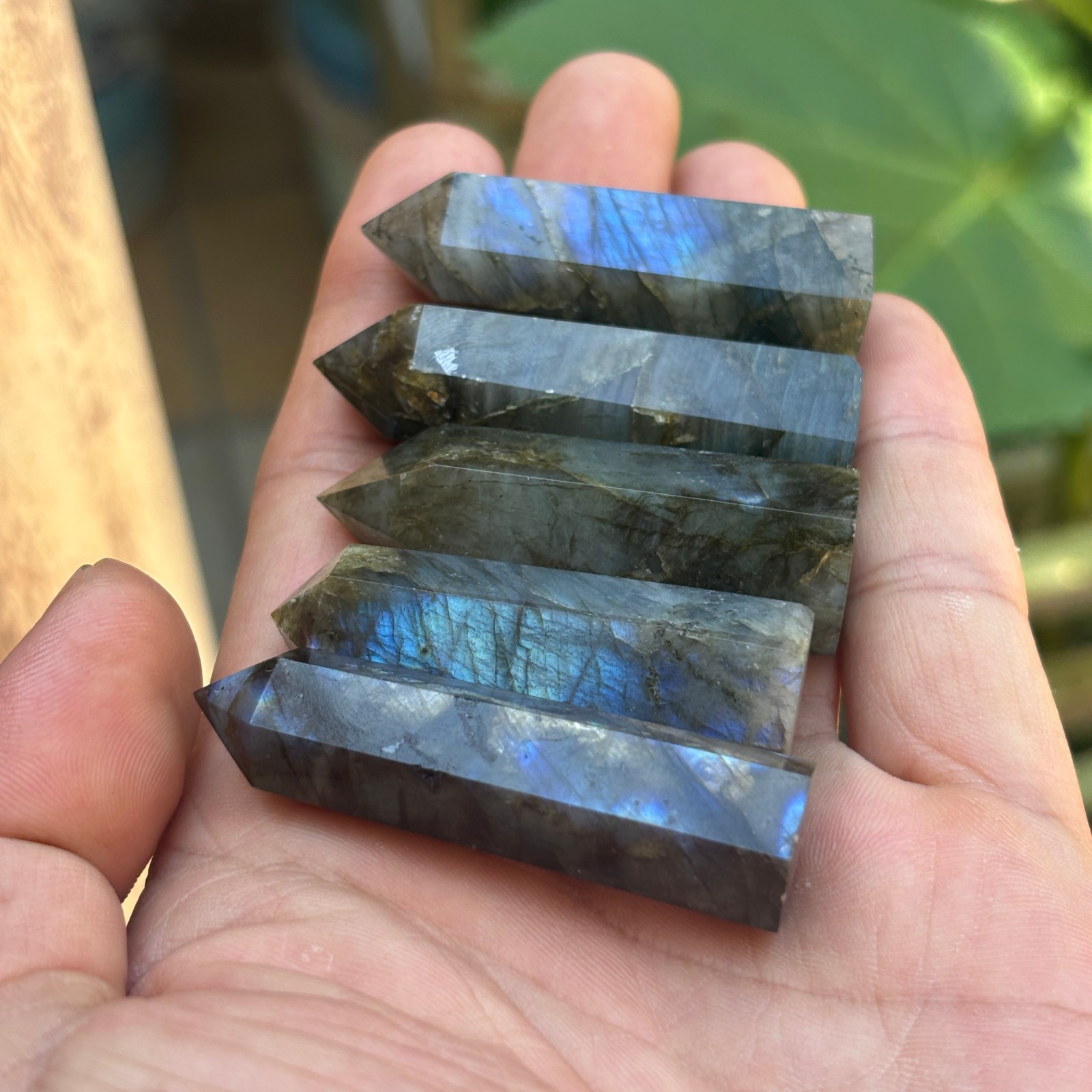 5pcs Natural 50mm Labradorite Healing Obelisk Crystal Wands Reiki Tower Point