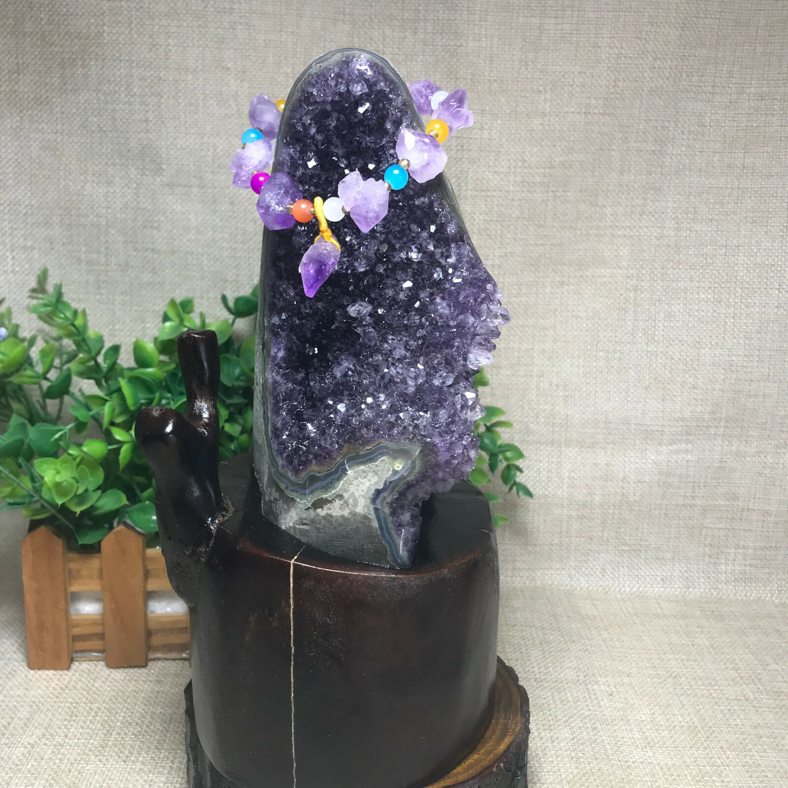 Natural Uruguay Deep Purple Crystal Quartz Amethyst Geode Clusters +Stand 1548g