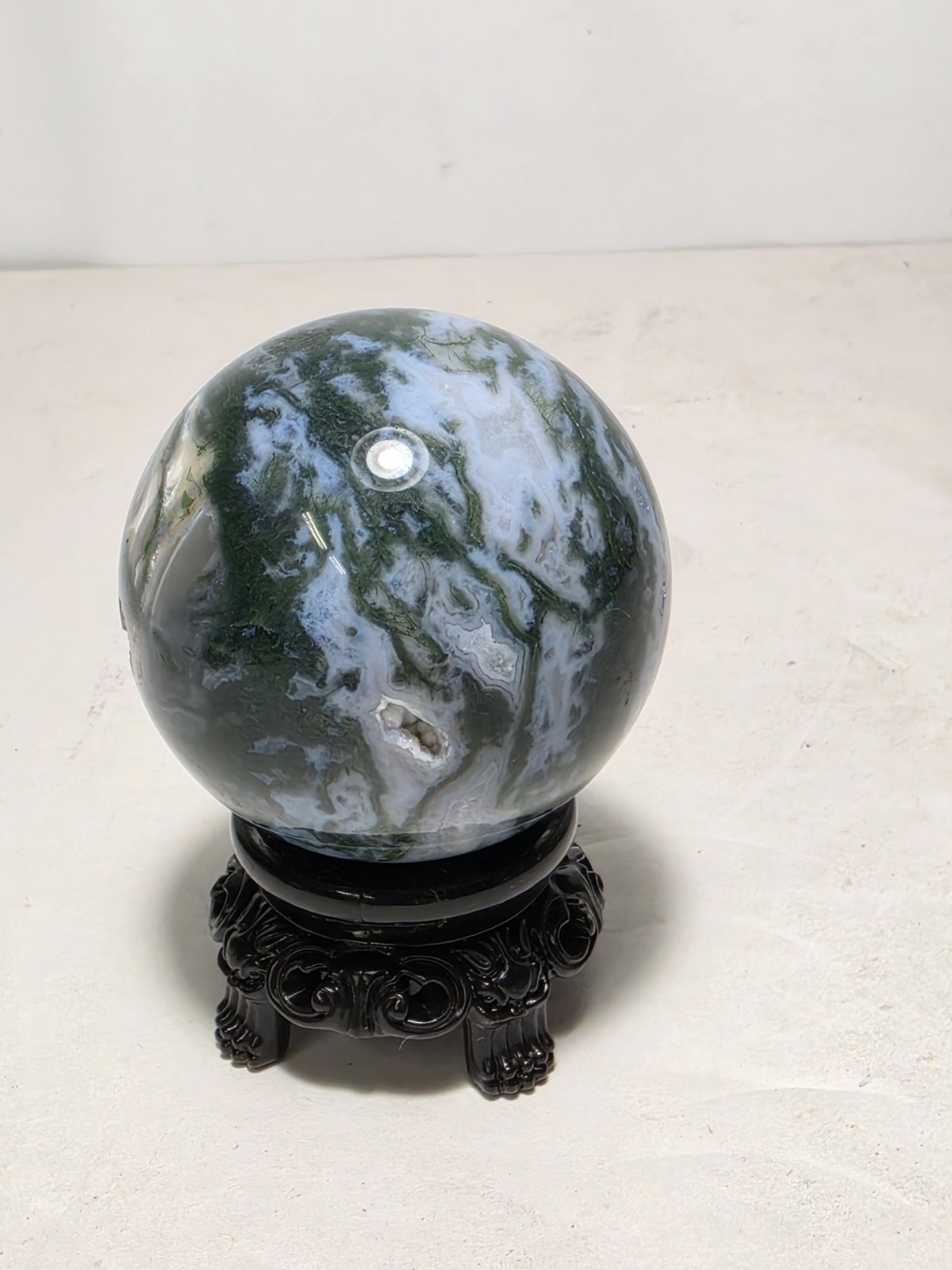 Polished Moss Agate Druzy Quartz Sphere Crystal Ball Natural Mineral 2.5 In Dia