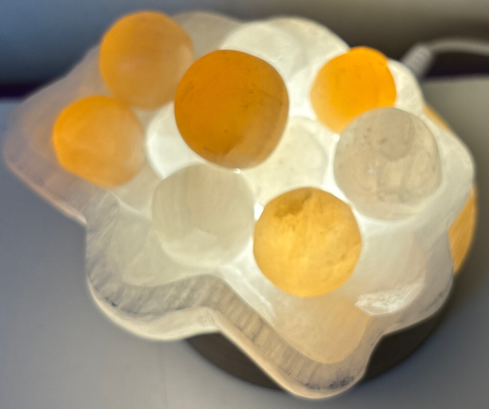 Selenite seashell and pearl lamp