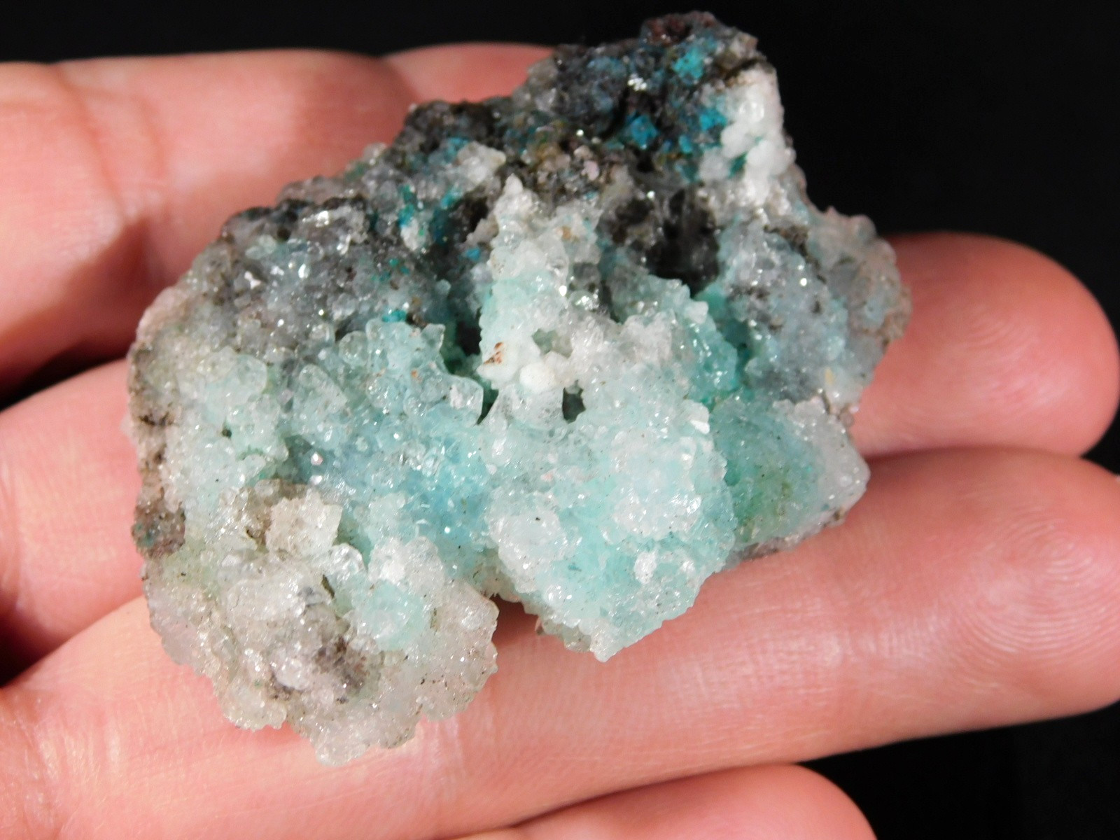 Light BLUE! CHRYSOCOLLA Cluster with Translucent Druzy Quartz Mexico 37.8gr