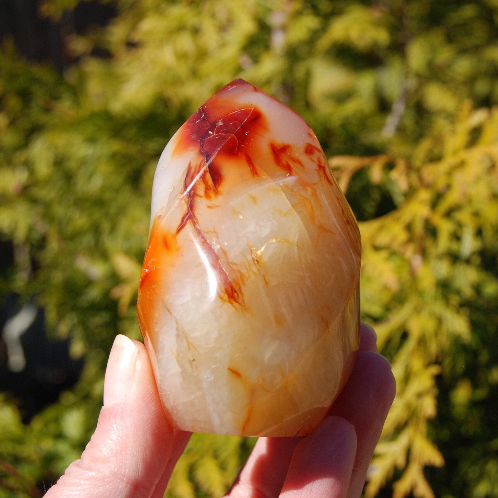 3in 277g Ornate Carnelian Agate Crystal Flame Tower, Madagascar