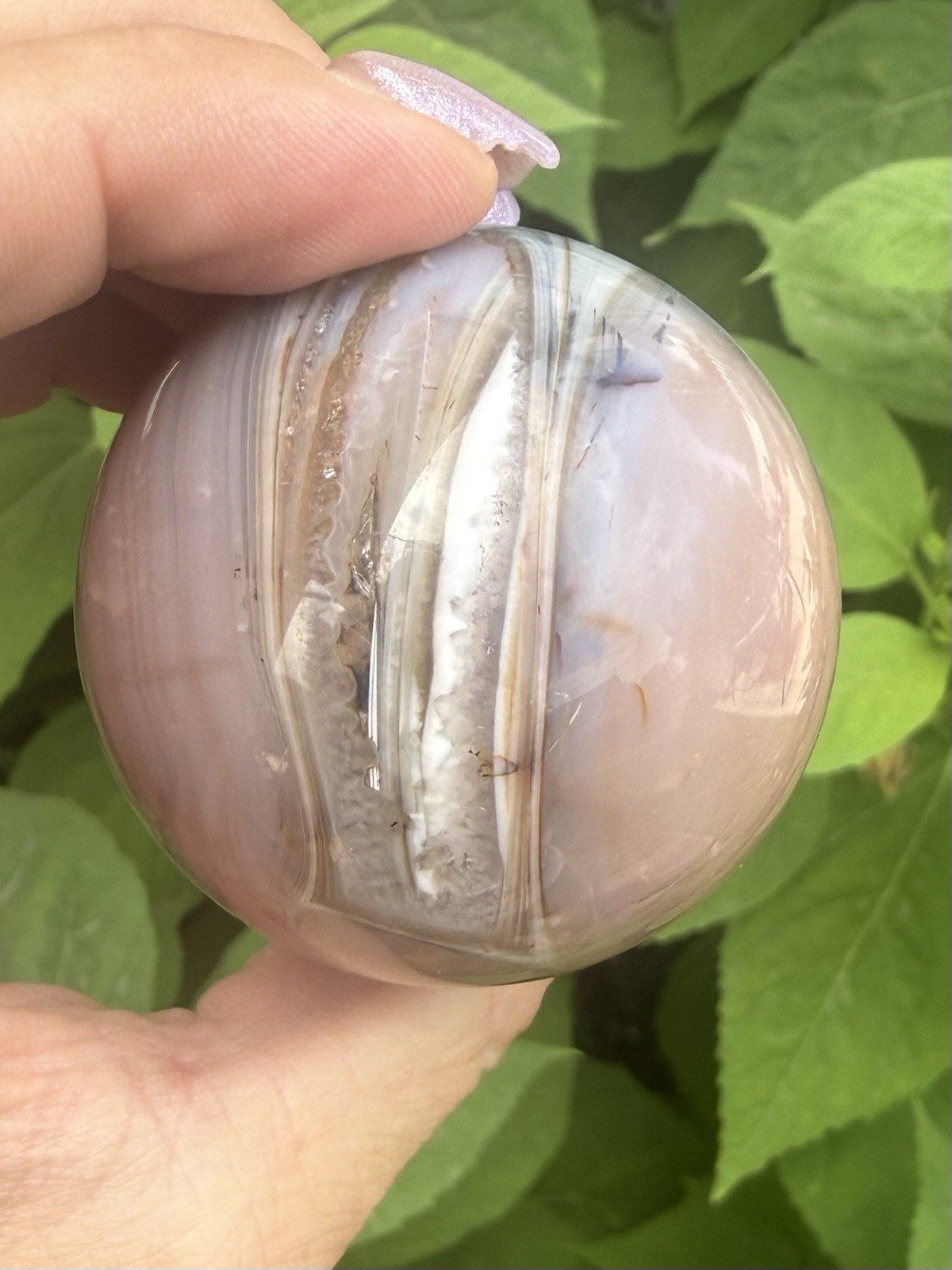 50mm Carnelian Orca Agate Crystal Sphere – Natural Polished Banded Agate