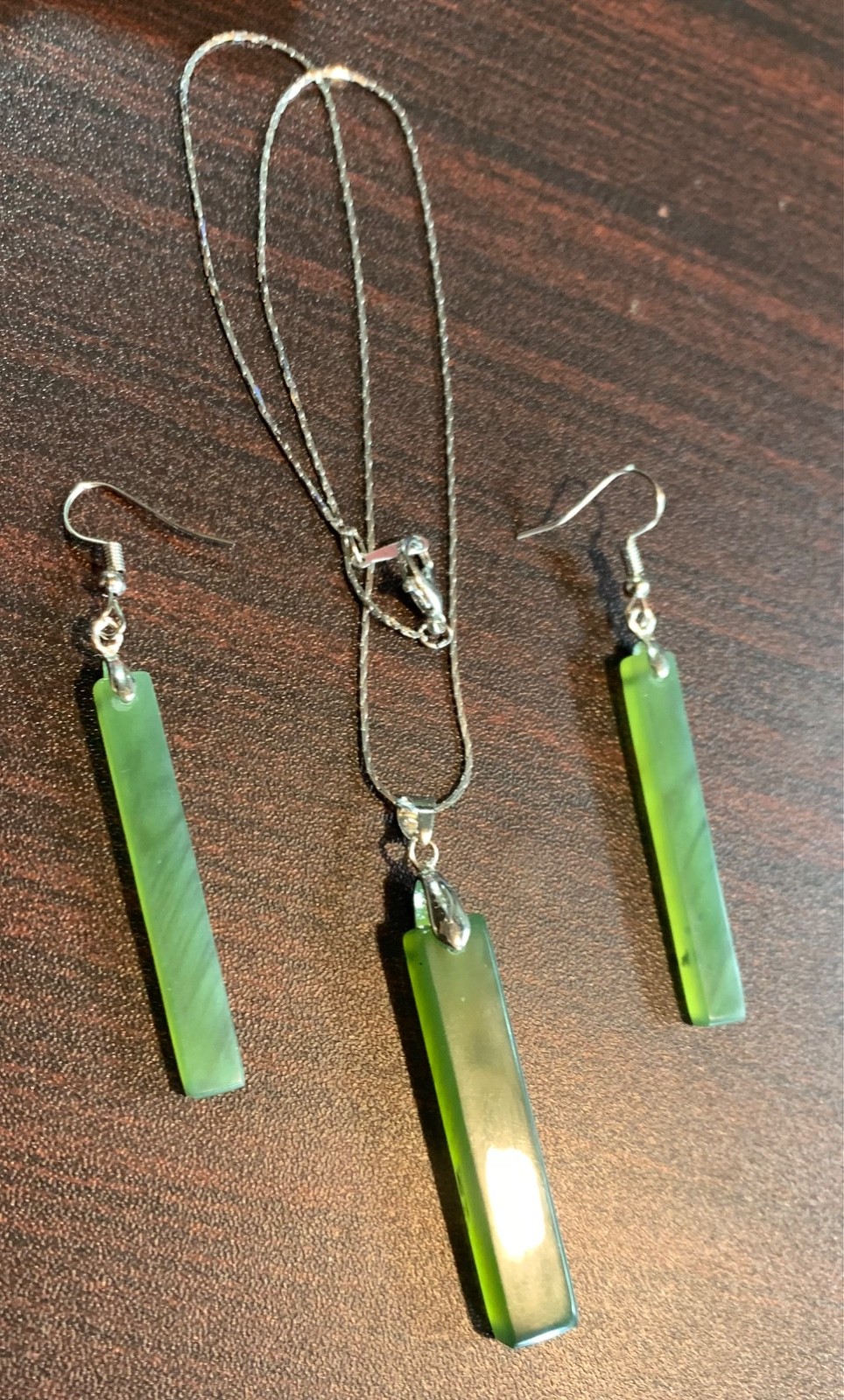 Genuine Nephrite Serpentine Jade Jewelry Set: Hand Carved Natural Green Necklace