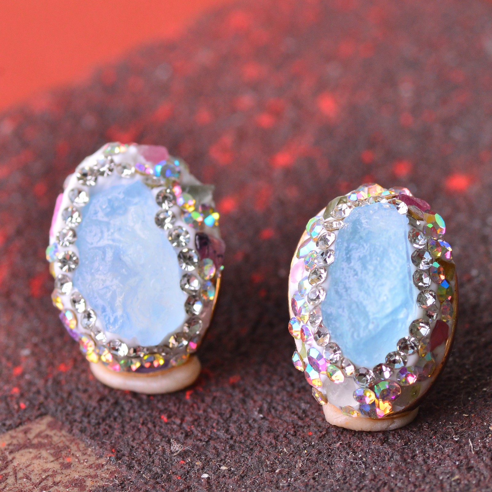 Aquamarine-inlaid alloy ear stud gemstone jewelry Energy Crystal