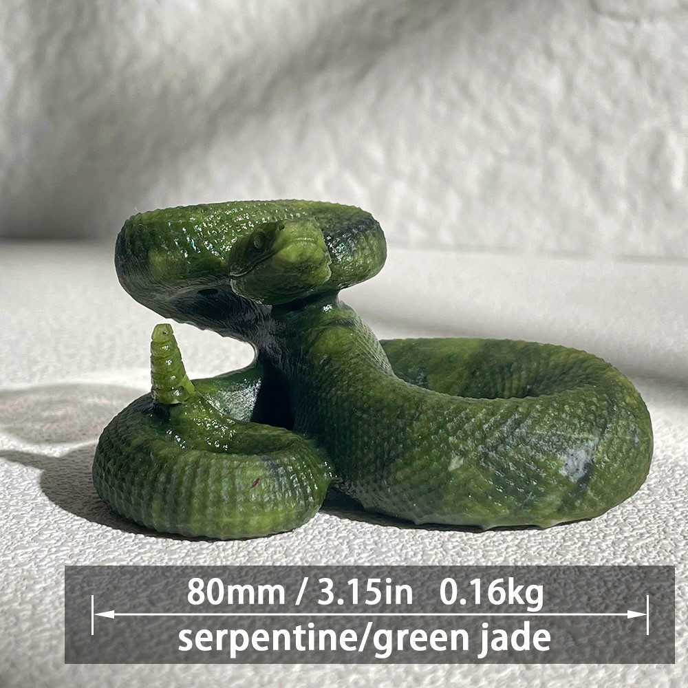 Natural Green Serpentine Snake Carving Crystal Statue Figurine for Kundalini