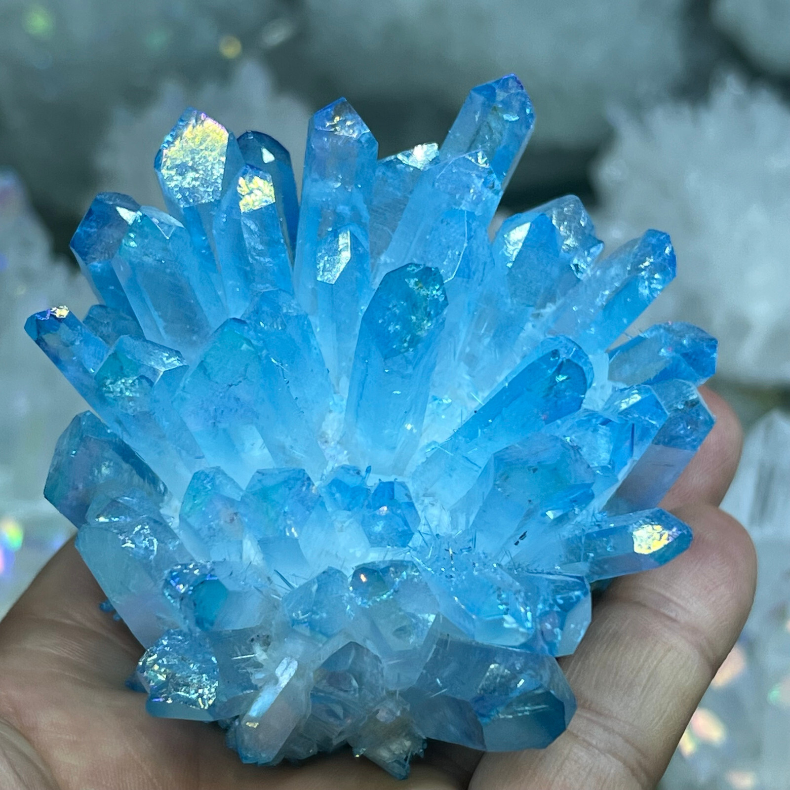 Natural blue Titanium Phantom Quartz Crystal Cluster Mineral Specimen 300g+-
