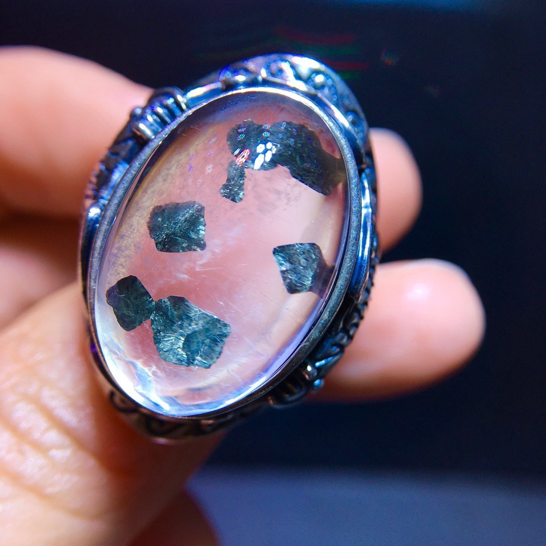 All-natural chalcopyrite oversized gemstone ring with full bezel