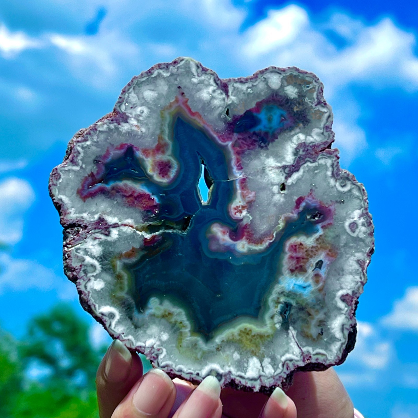 241G Natural Colorful Lace Agate Geode Slice Extra Large Gem From Argentina