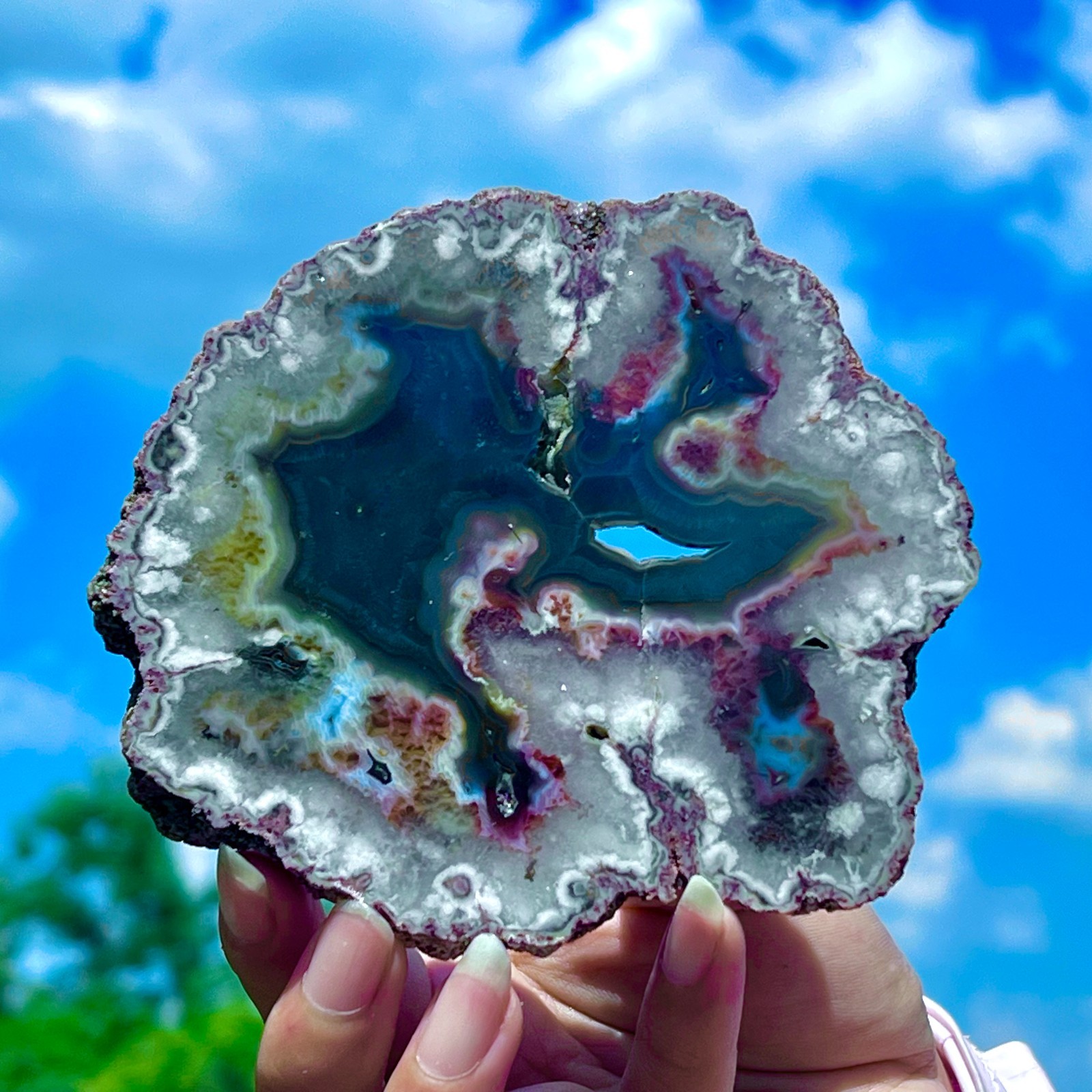 241G Natural Colorful Lace Agate Geode Slice Extra Large Gem From Argentina