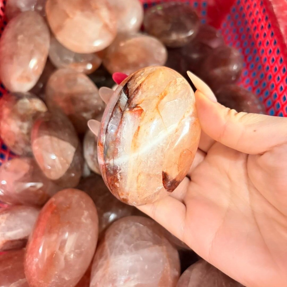 Random Red Fire Quartz Palm Stone Hematoid Crystal Mineral Healing Decor Gift