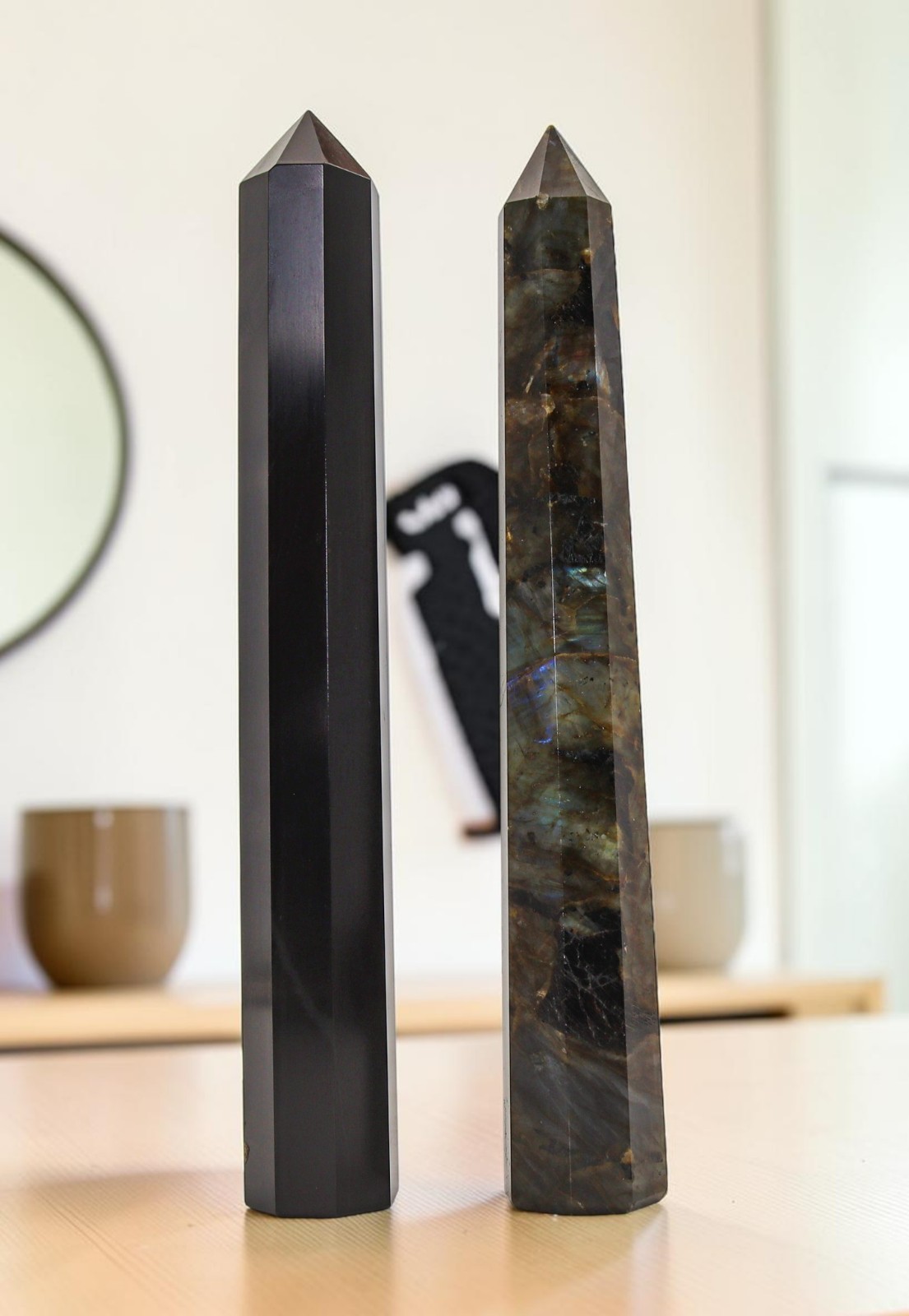 Combo Set Obelisk Tower Tourmaline / Labradorite Crystal Healing Stone Decor