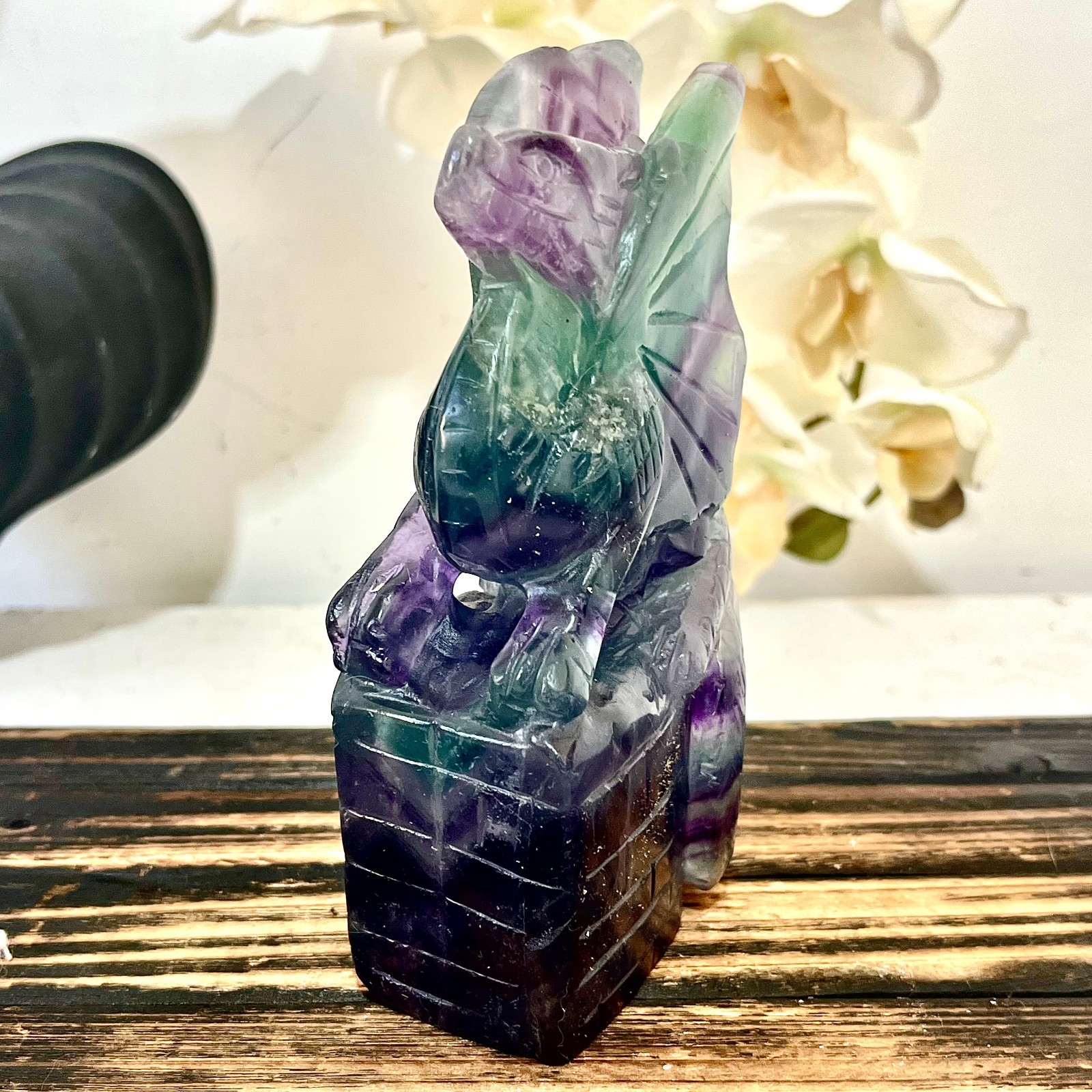 2.09LB Natural fluorite quartz products, hand carved and polished spiritual orna