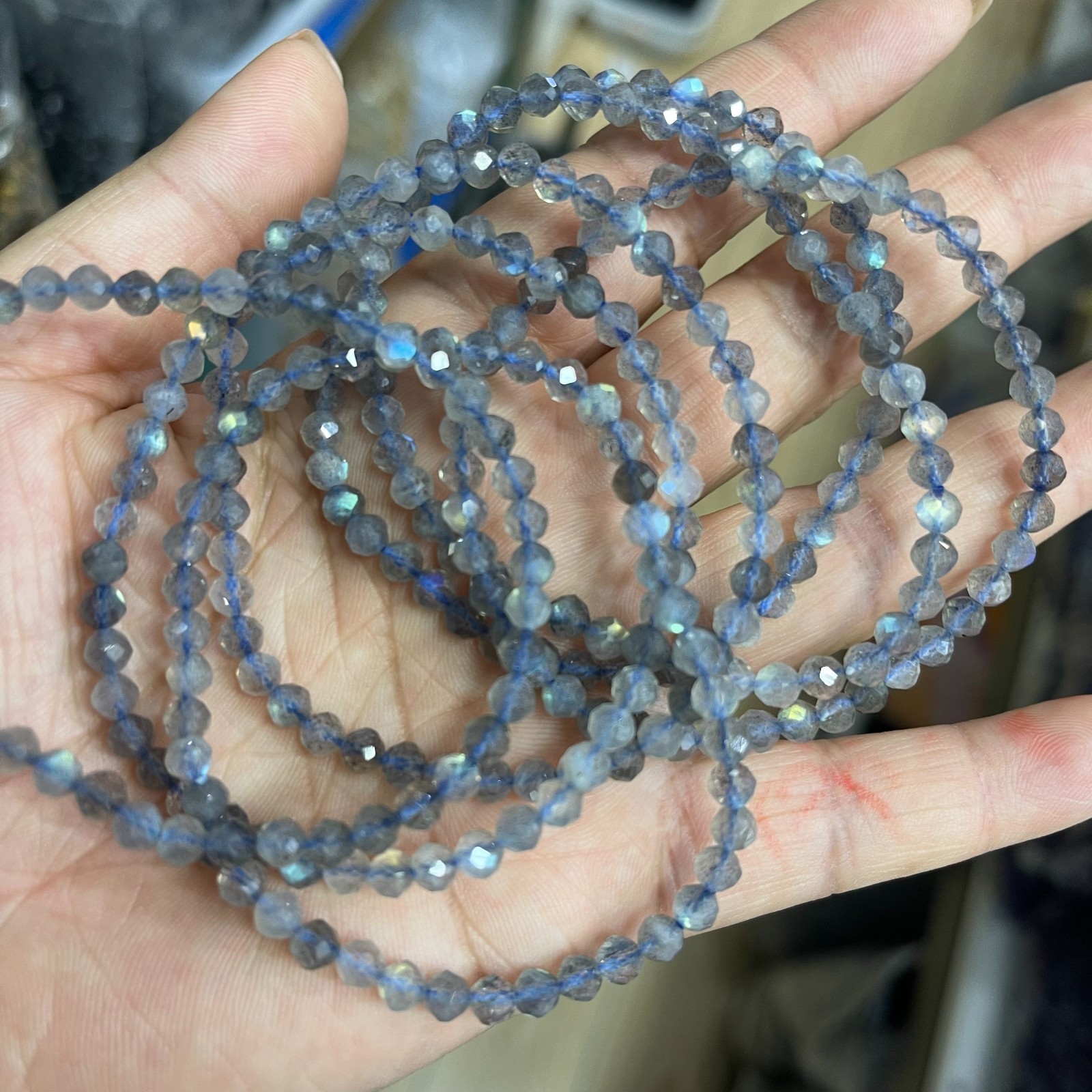 Wholesale 3pcs Labradorite Polyhedron Bracelet 4mm Crystal Healing Bracelet