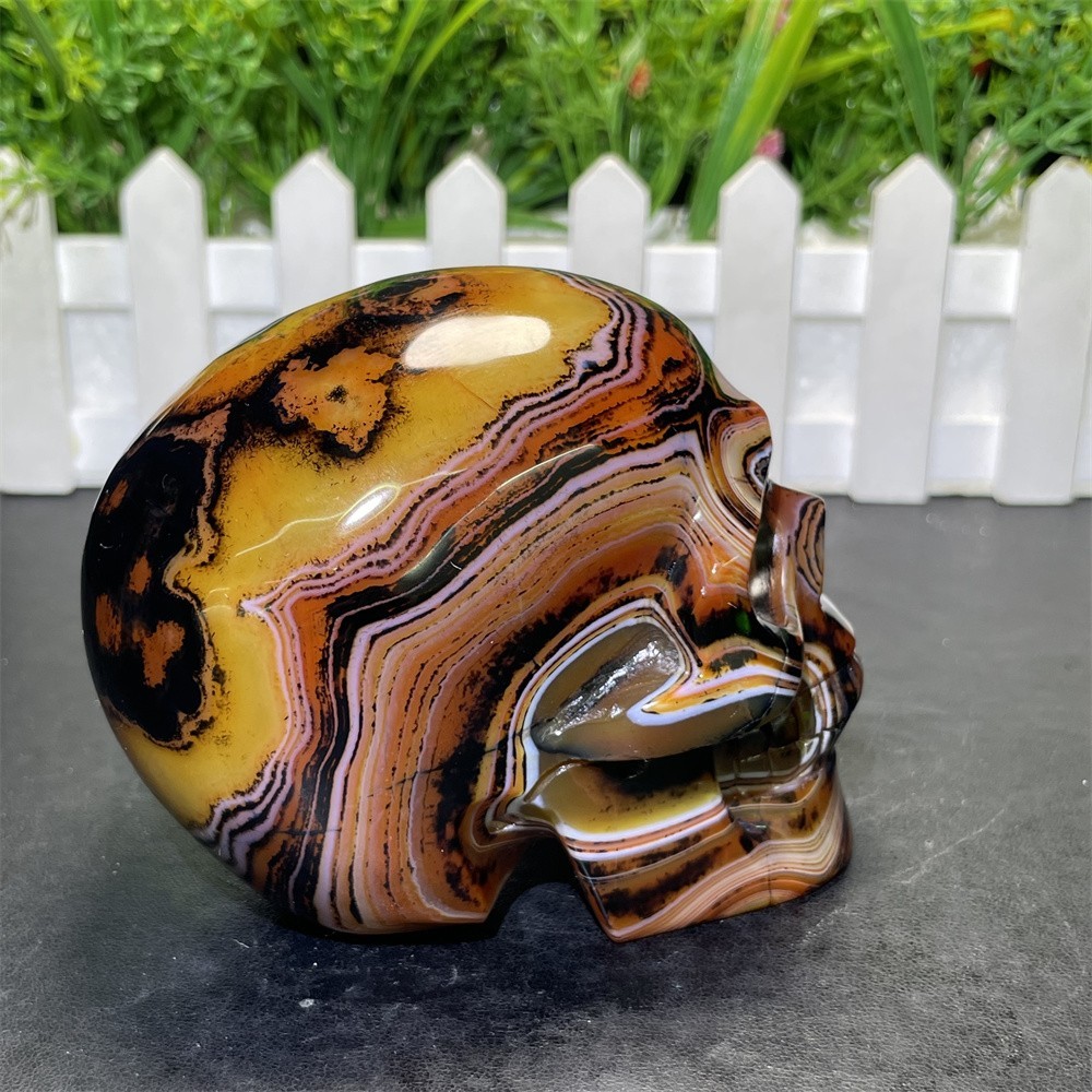 1.7LB 3.7″ A++Flower Sardonyx Agate Skull Crystal Quartz Mineral Decor Carved
