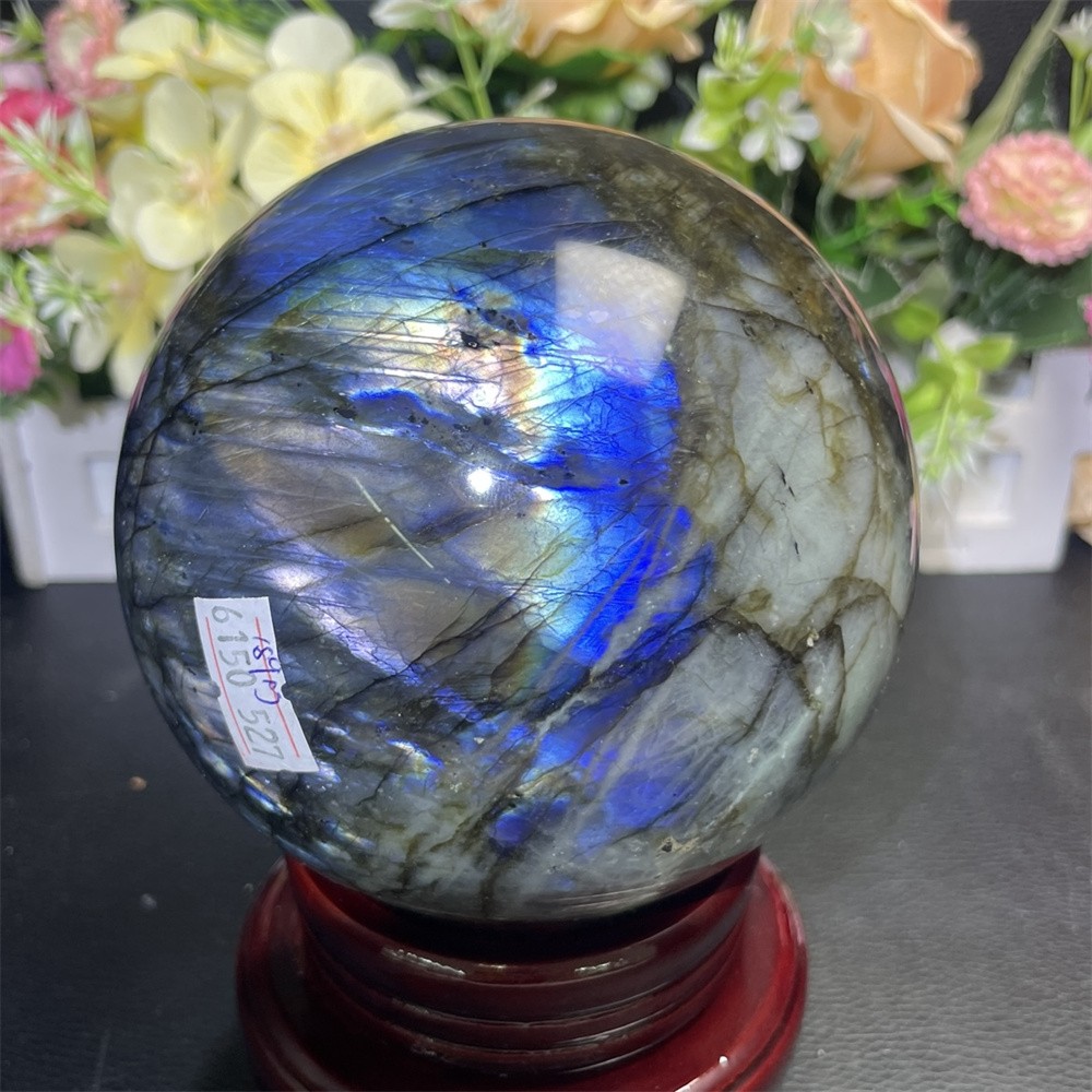 4.1LB 4.1″Natural A+Blue Flash Labradorite Sphere Ball Crystal Quartz Decor Heal