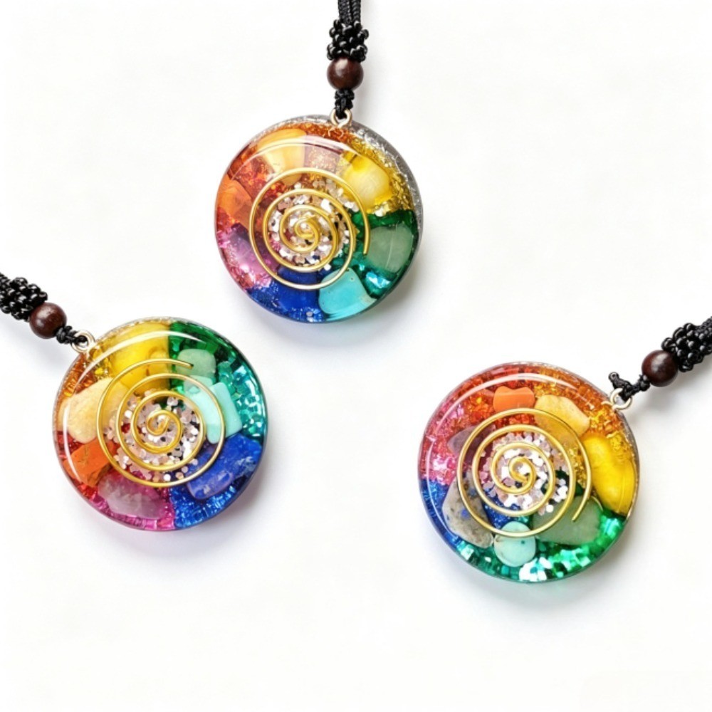 Handmade 7 Chakra Crystal Chips Orgonite Energy Pendant Necklace Reiki Healing