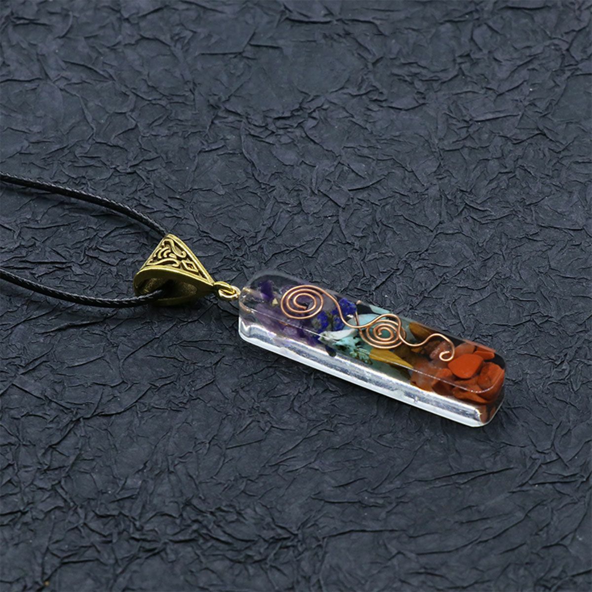 7 Chakra Energy Generator Pendant Copper Coil Orgonite Necklace HANDMADE Rainbow
