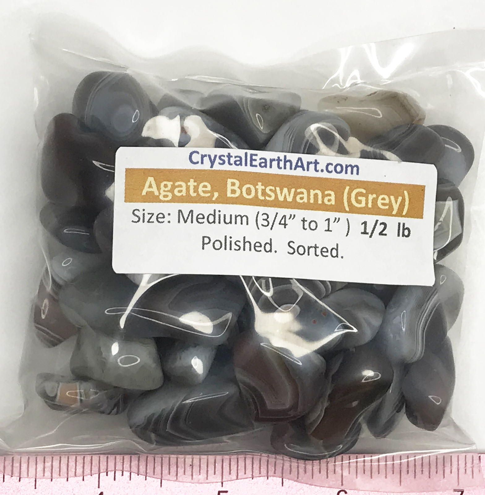 AGATE BOTSWANA GREY Medium ( 3/4″ to 1″ ) polished stones. 1/2 lb