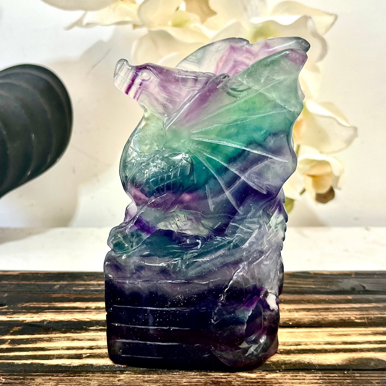 2.09LB Natural fluorite quartz products, hand carved and polished spiritual orna