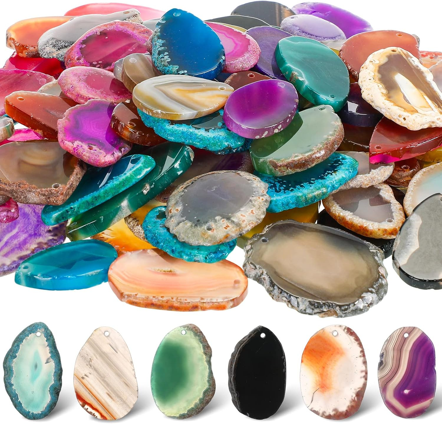 50 Pcs Agate Slice Crystals Bulk Polished Light Table Slices Irregular Healing C