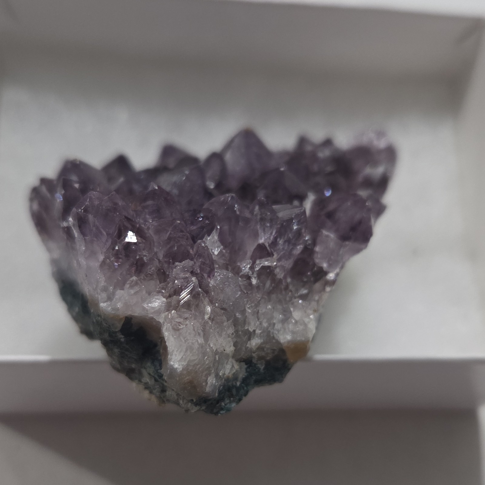 Purple Amethyst Brazil Crystal Cluster Mineral Specimen in Display Box I