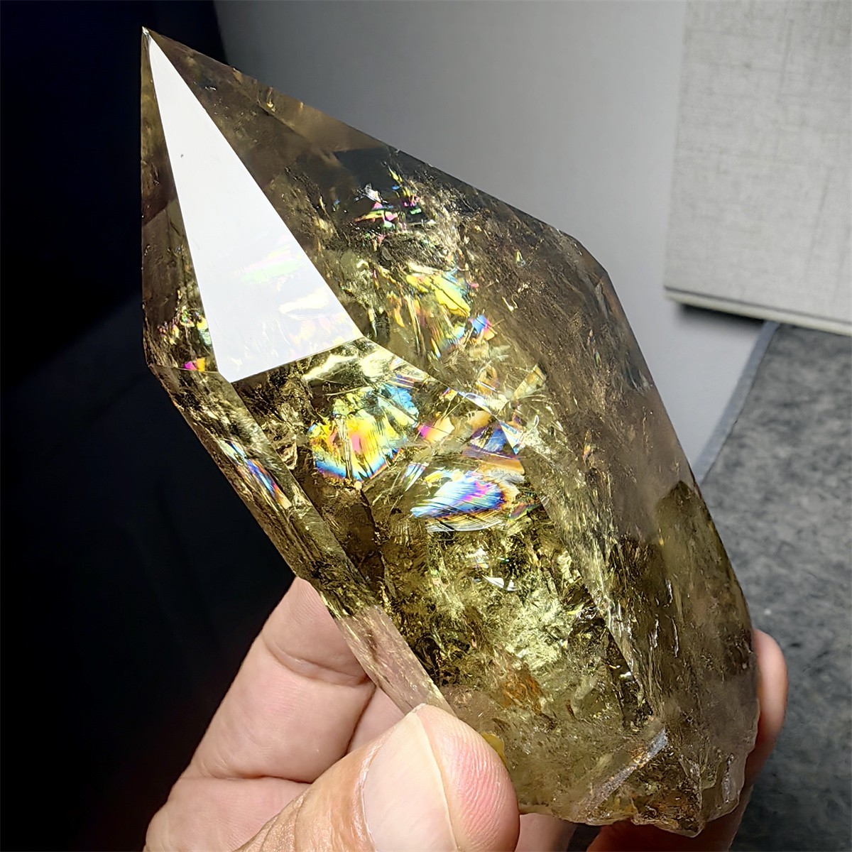 390g Natural rainbow Citrine crystal Obelisk wand point healing specimen L37