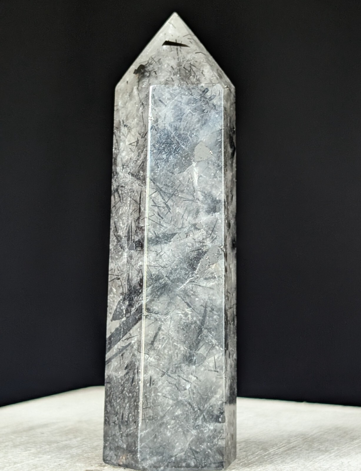 Black Tourmaline Tower Rutile Clear Quartz Crystal Point Gemstone