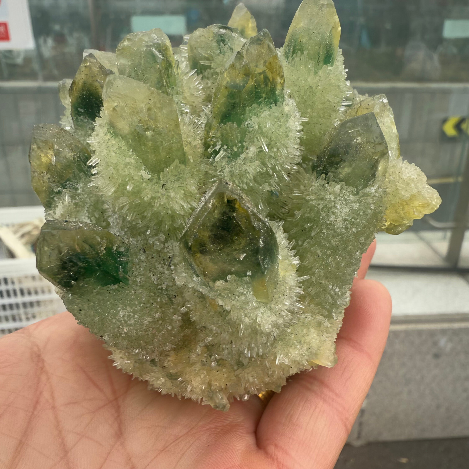 500g+ Natural Yellow and green ghost Cluster Crystal Mineral Healing Rock Stone