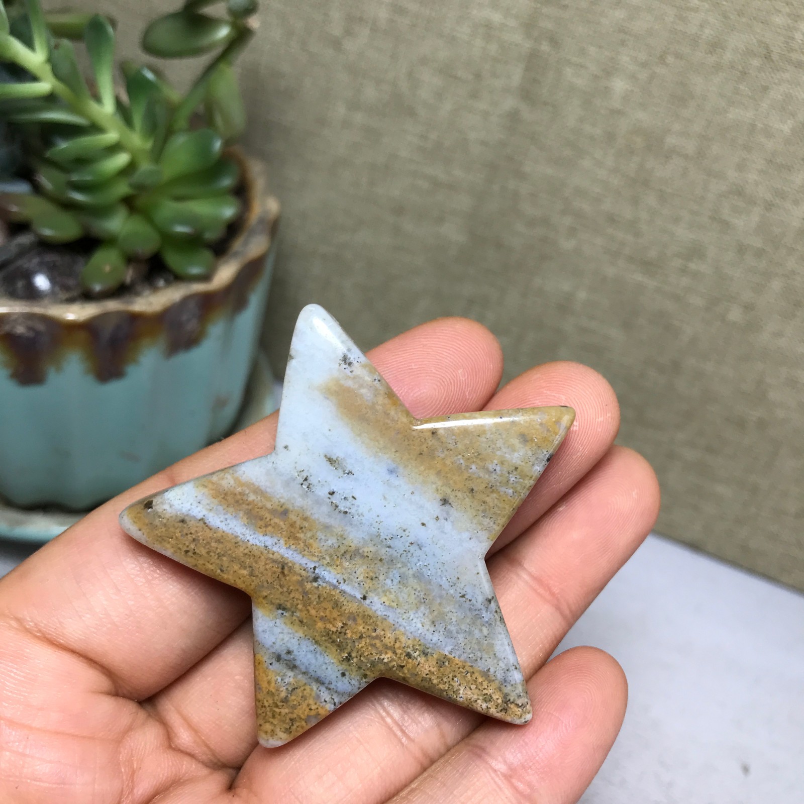 50mm Natural Ocean Jasper Hand carved five-pointed star specimens 25g A5246