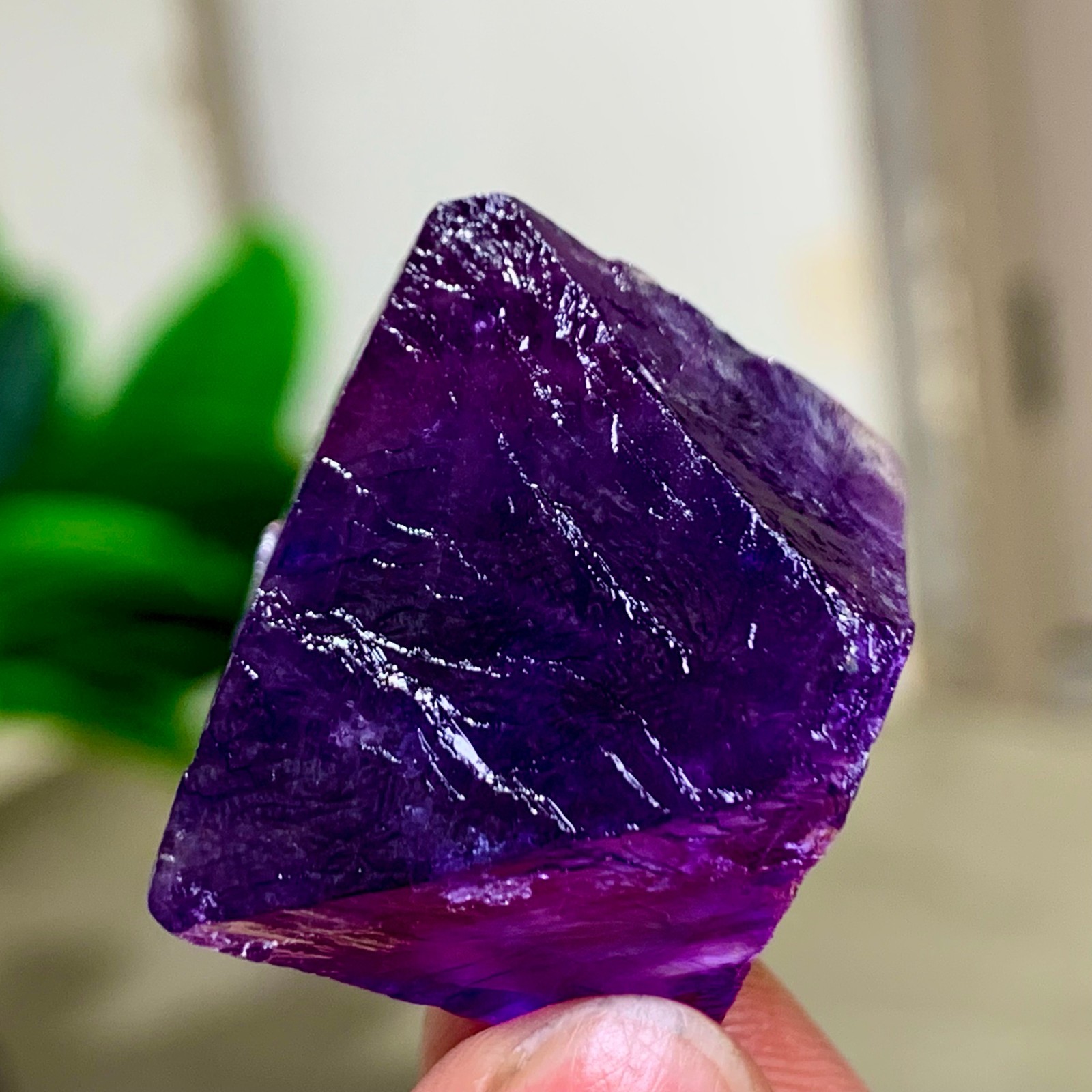 32G Natural purple fluorite octahedron quartz crystal healing