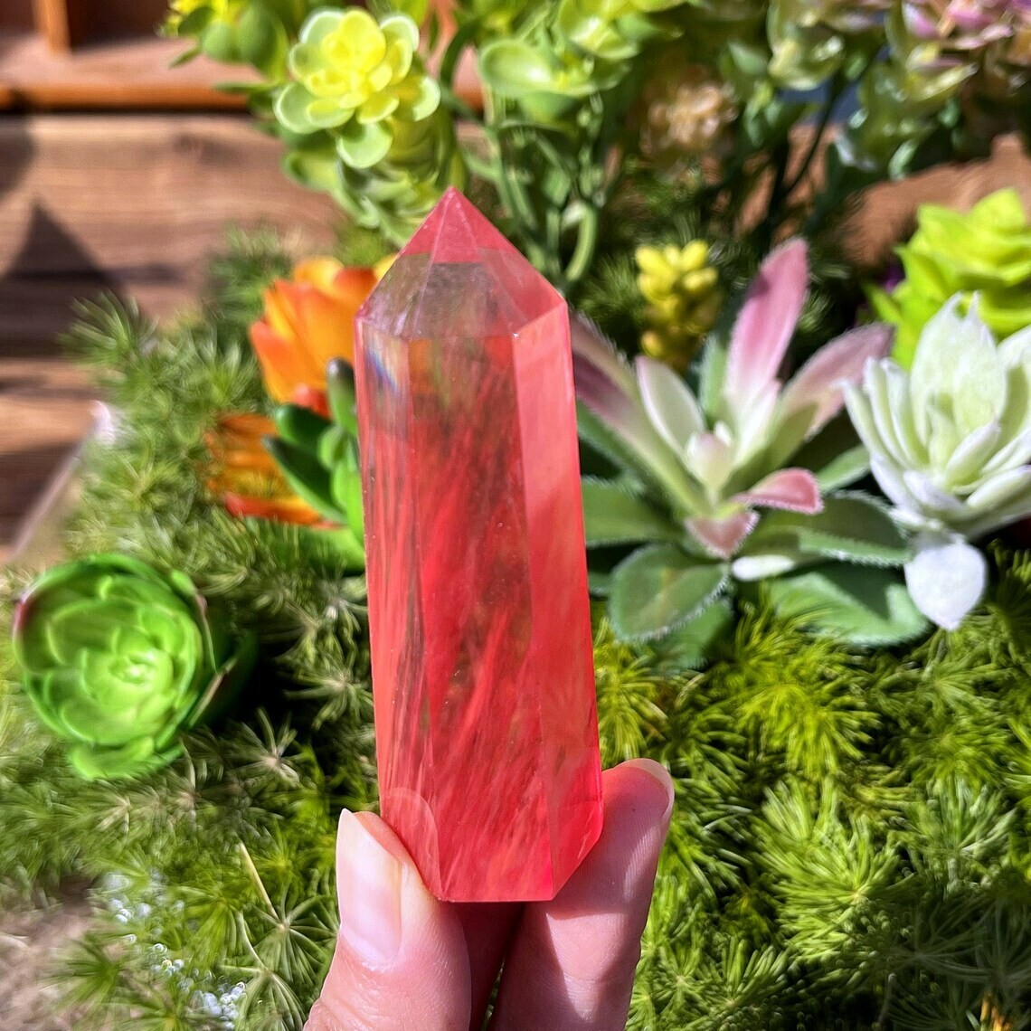 3 ~ 4 inch Red Smelting Quartz Point Obelisk Gemstone Crystal Tower Decoration