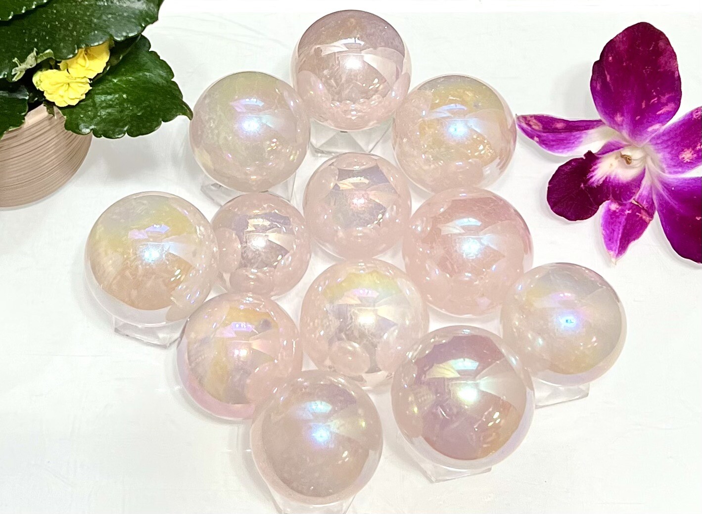 Wholesale Lot 2 Lb Angel Aura Rose Quartz Spheres Crystal Healing Energy