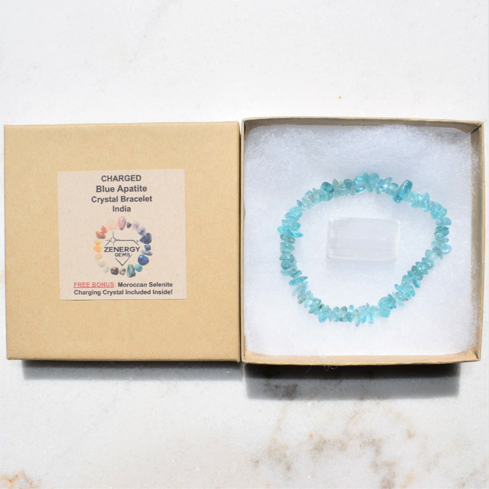 CHARGED Blue Apatite Crystal Chip Bracelet Polished Stretchy ENERGY REIKI