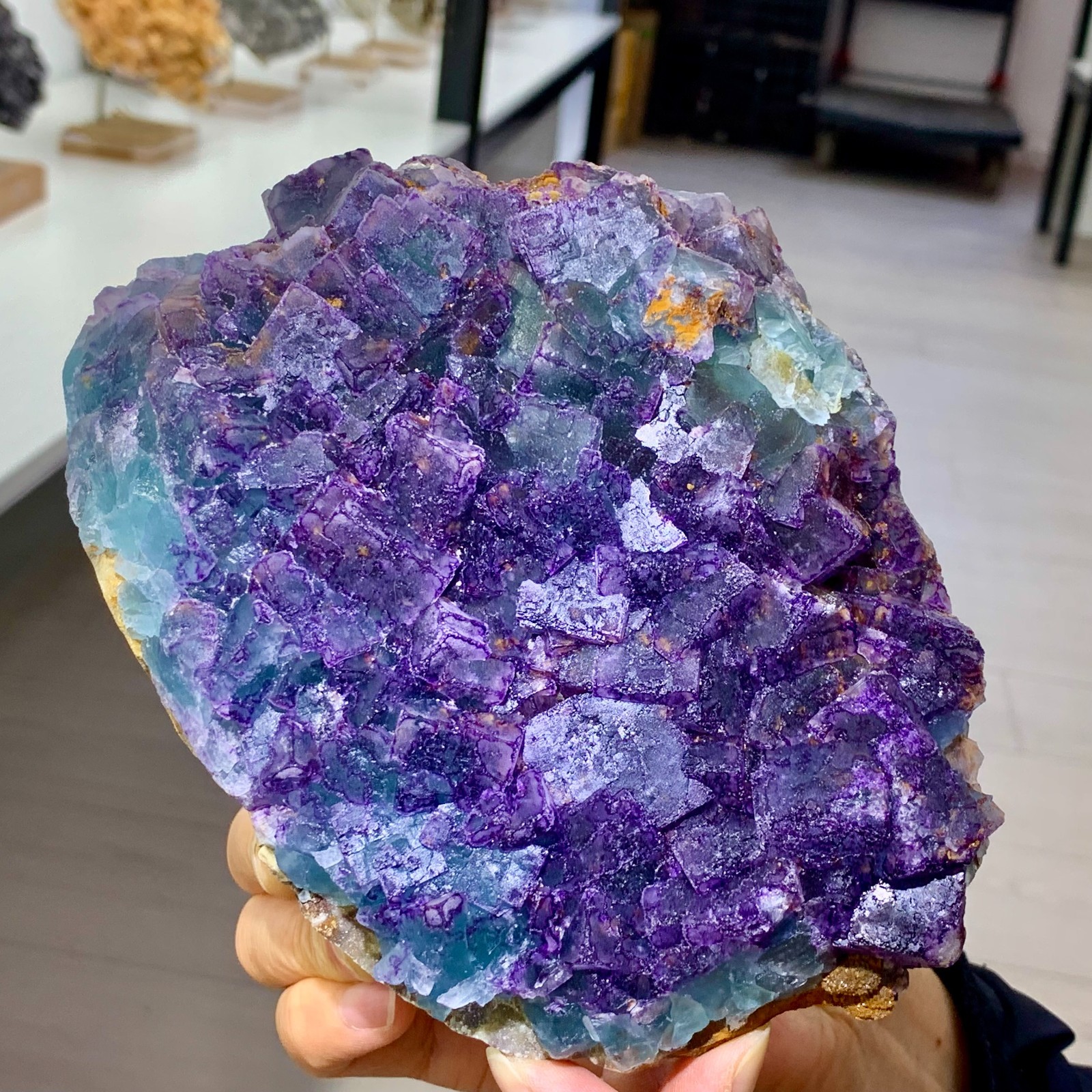 3.52LB Rare transparent purple-blue fluorite cube mineral crystal sample/China
