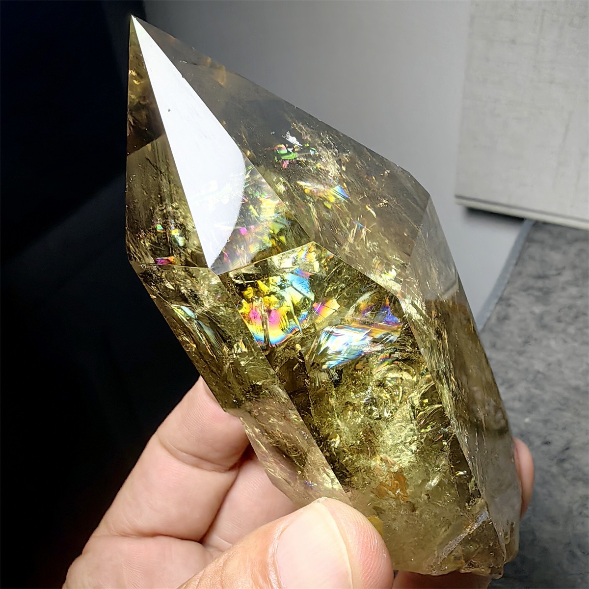 390g Natural rainbow Citrine crystal Obelisk wand point healing specimen L37