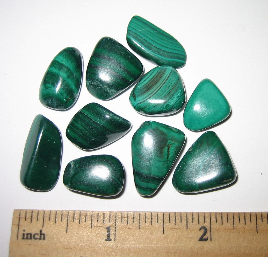 10 TUMBLED POLISHED NATURAL 0.55″- 0.7″ MALACHITE STONE MINERALS CONGO 38.3g *3