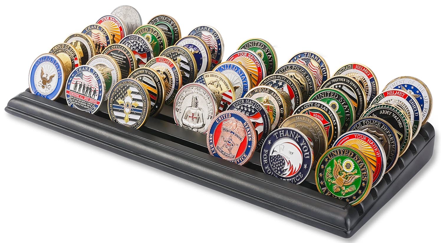 Military Challenge Coin Display Stand 6 Rows Stair Design Solid Wood Coin Hol…