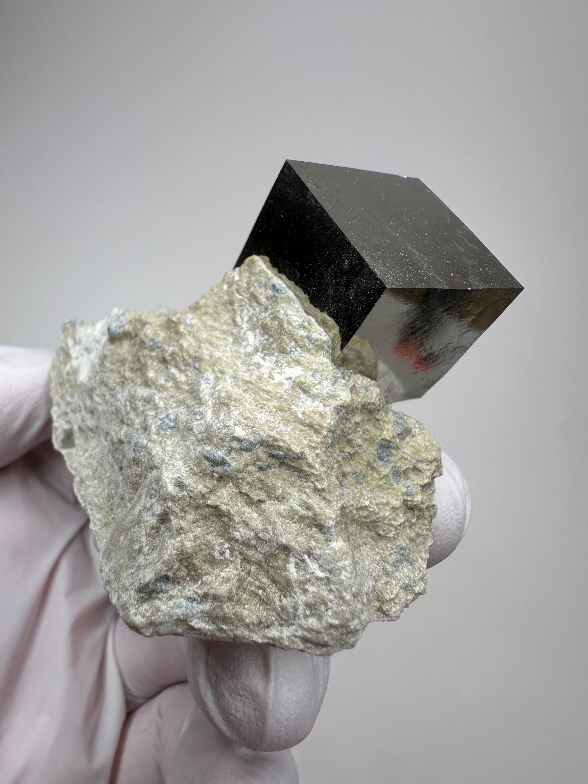 Rare Lustrous Pyrite Cube on Matrix__Navajun Mine, Spain
